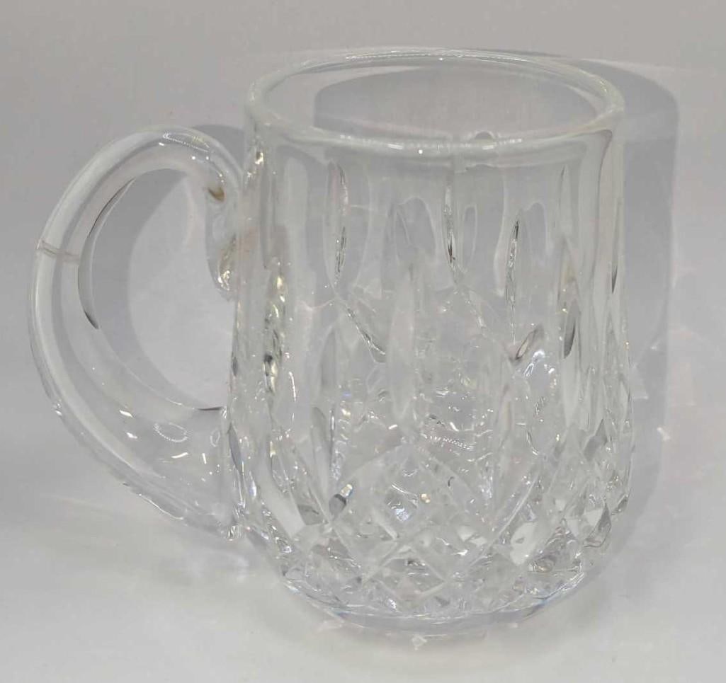 Waterford Crystal Lismore Tankard: Waterford Crystal Lismore Tankard. This is approx 5 1/4" x 3 3/8" x 4 1/2" and it weighs 1.51lb. The tankard has no chips or cracks.