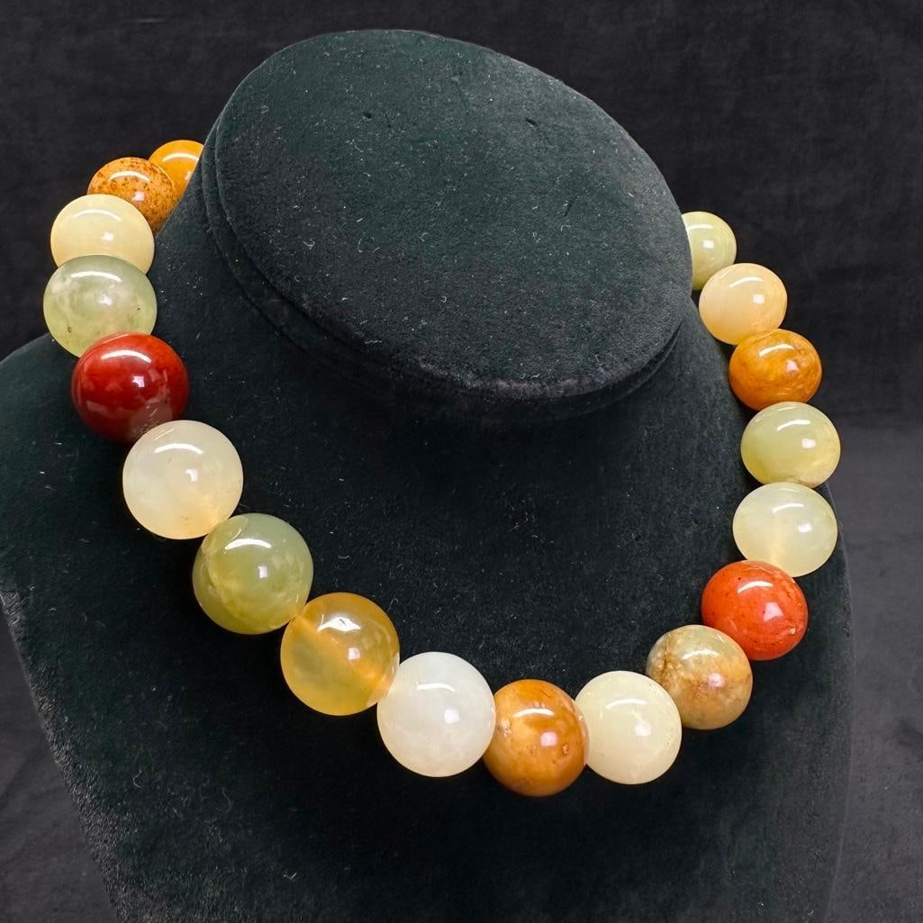 Jade Large Bead Necklace: This piece of jewelry has been tested and researched prior to listing. Please view all our pictures they are part of our description. DETAILS: Metal - 14k Gold-FilledColor - GoldStones - Jade,