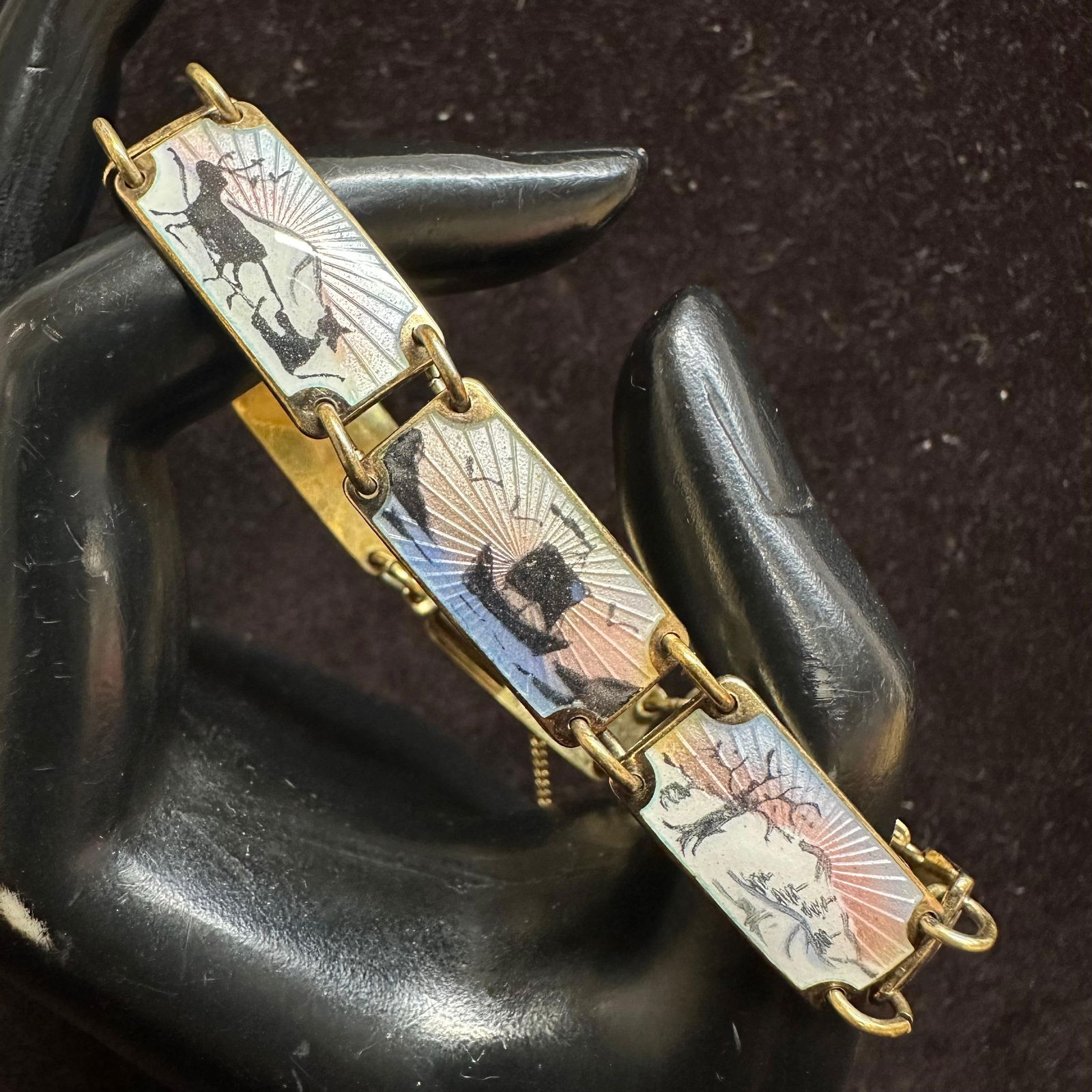 OPRO Norway Scenic Sterling Silver Guilloche Panel Link Bracelet Signed 925S: This item is in good pre-owned, previously used/displayed condition with noticeable light wear and surface scratches. Please reference all photos for full details. This piece of jewelry has been teste