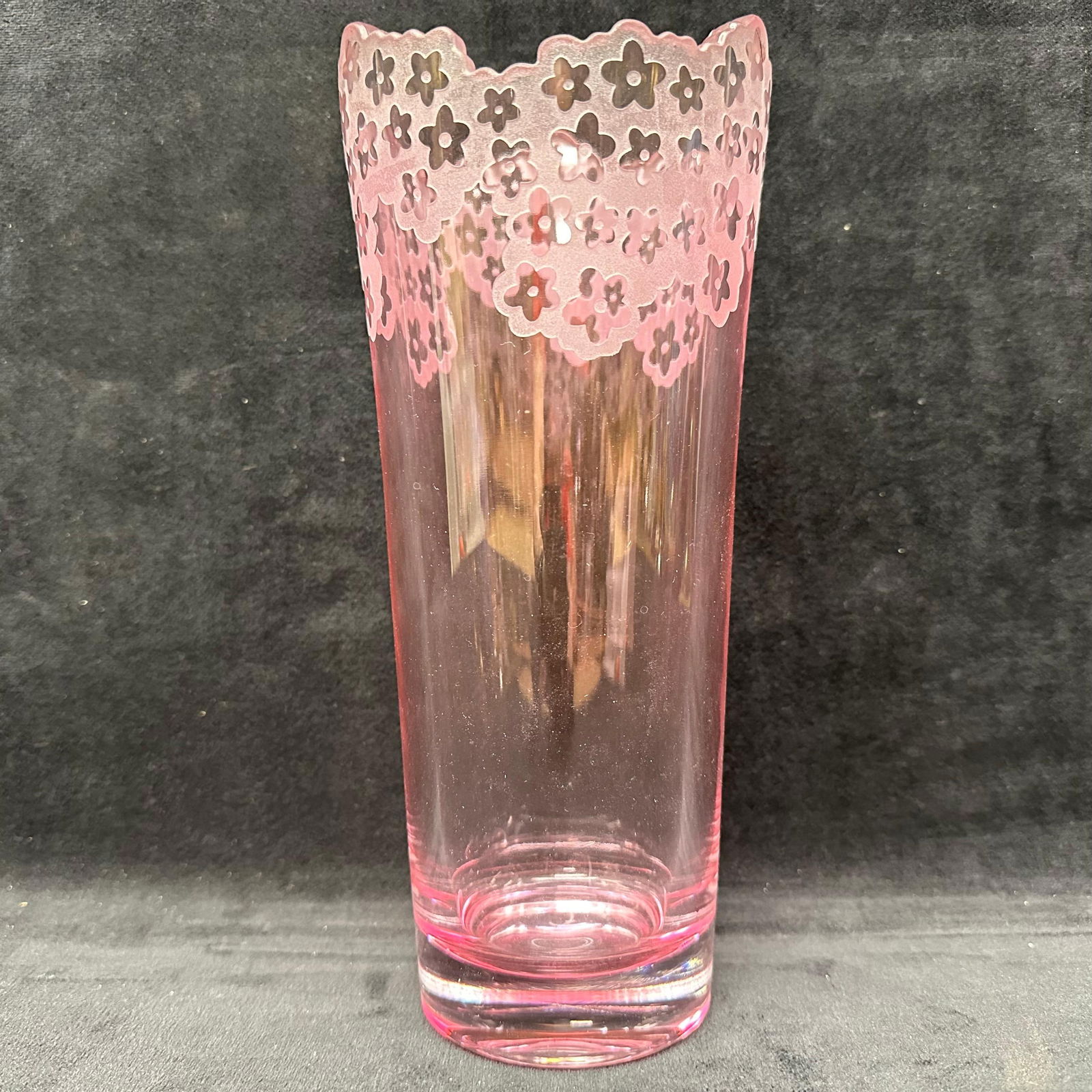 Galway Irish Crystal Pink Floral Etched Vase Czech Republic Glass (1 of 6)