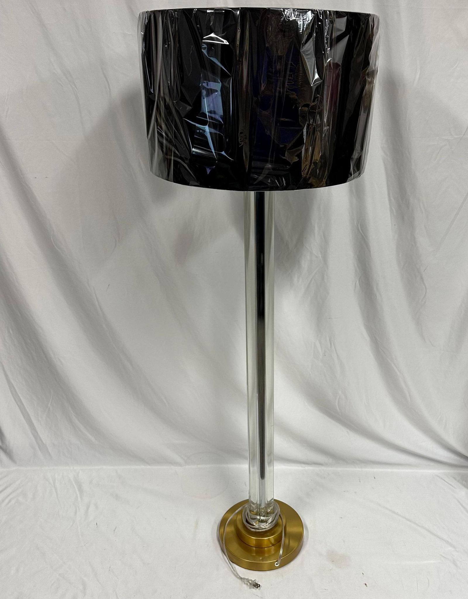 Modern Brass and Glass Double Light Floor Lamp with Black Drum Shade Pacific Coast Lighting (1 of 9)