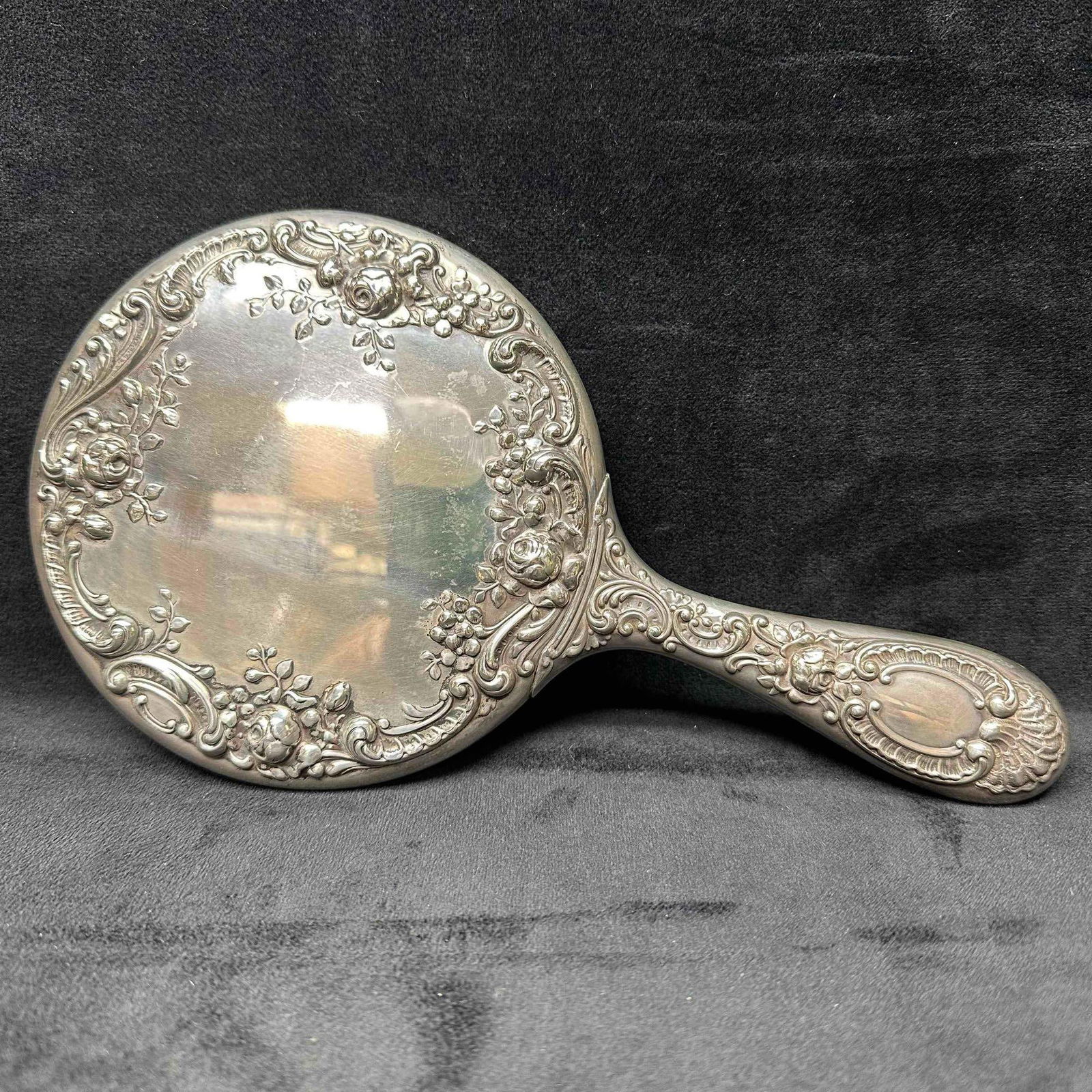 Gorham Sterling Silver 26 Mounted Floral Flower Vanity Mirror Art Nouveau Style (1 of 9)