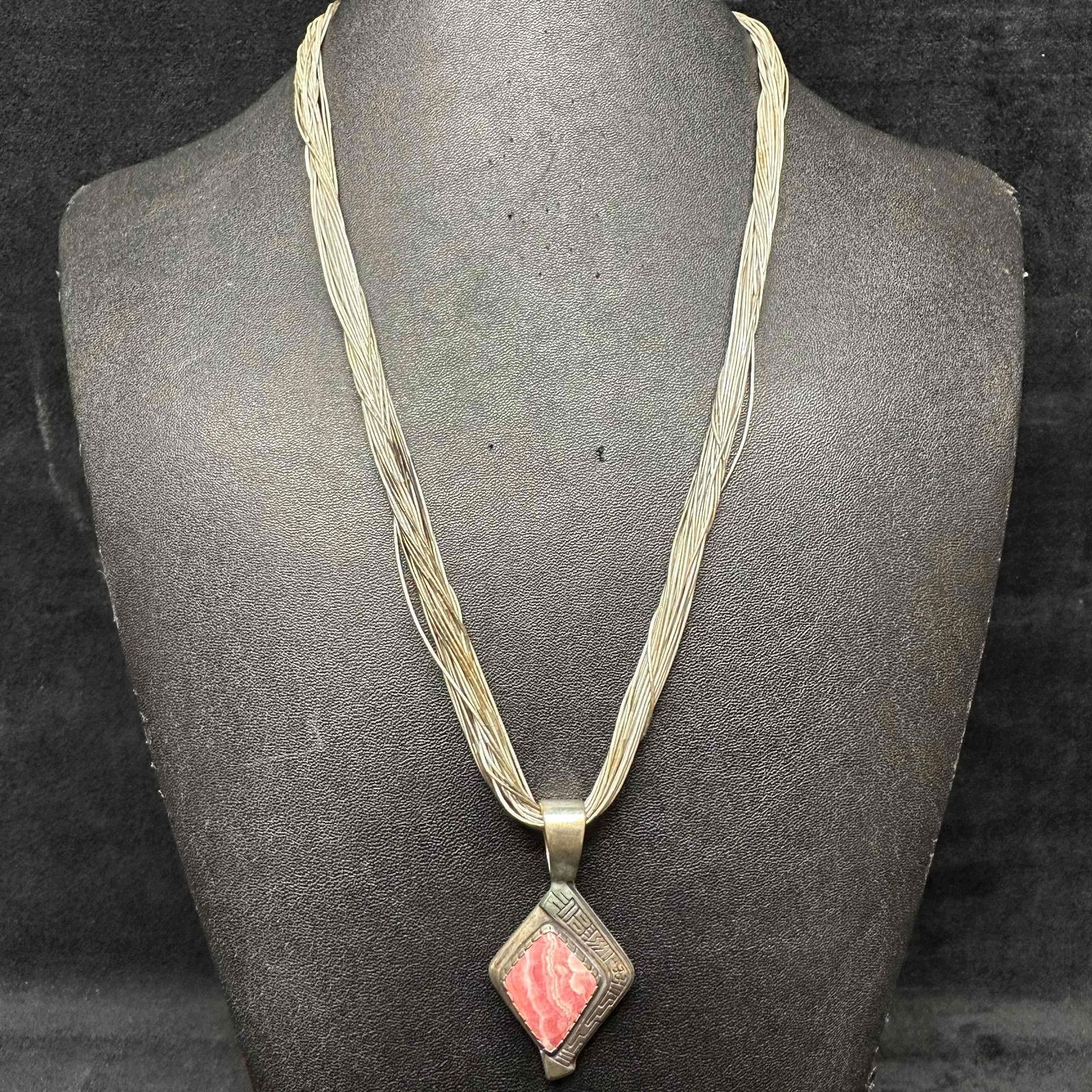 Sterling Silver Liquid Chain Multi Strand Necklace with Pink Gemstone Pendant Carolyn Pollack: This item is in good pre-owned, previously used/displayed condition with noticeable light wear, and surface scratches. Please reference all photos for full details. This piece of jewelry has been test