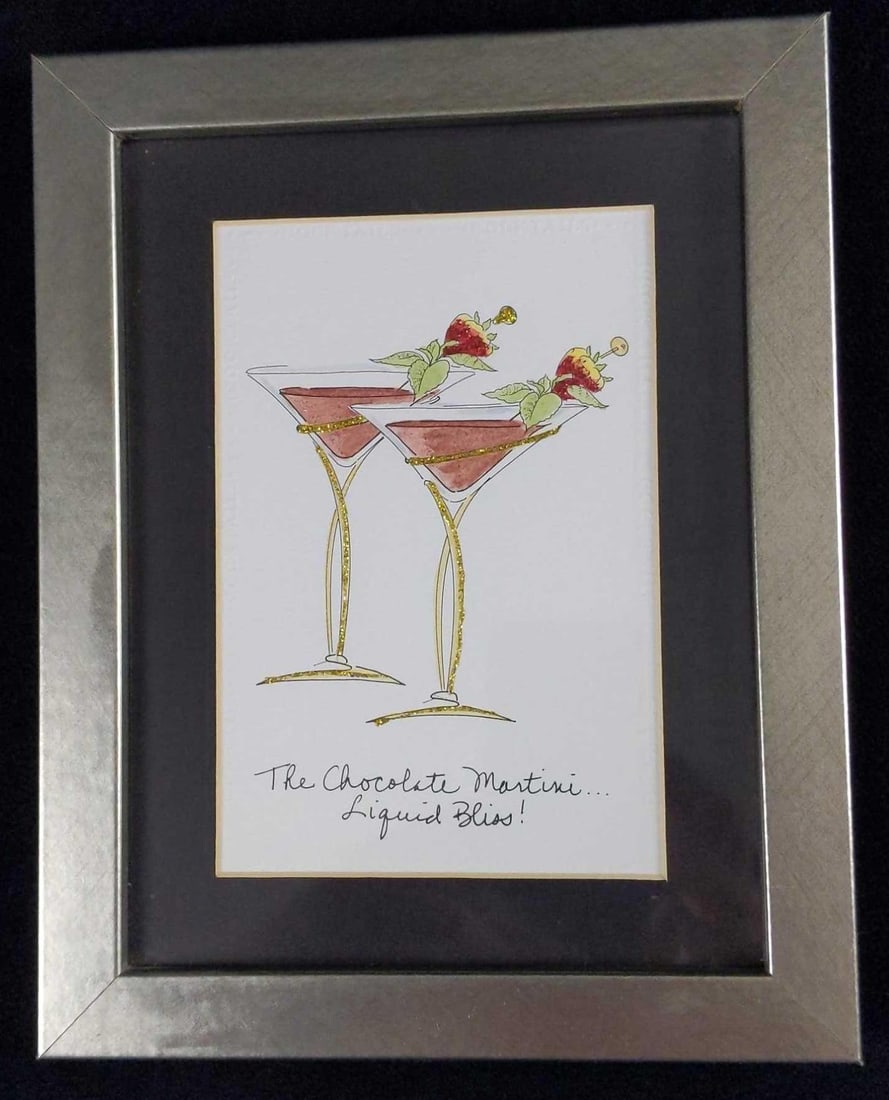 Mpressions Framed Embossed Print Chocolate Martini: Framed Embossed Chocolate Martini Print by Mpressions. "The Chocolate Martini: Liquid Bliss." Framed print is approx 7 1/2" x 1" x 9". Image is approx 4" x 6". Framed art is in good, used