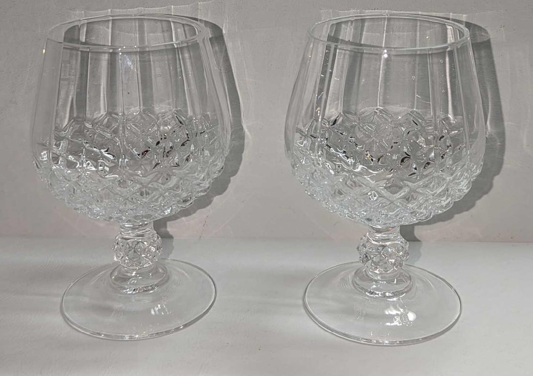 2 Brandy Snifter Glasses With Diamond Pattern B - 3