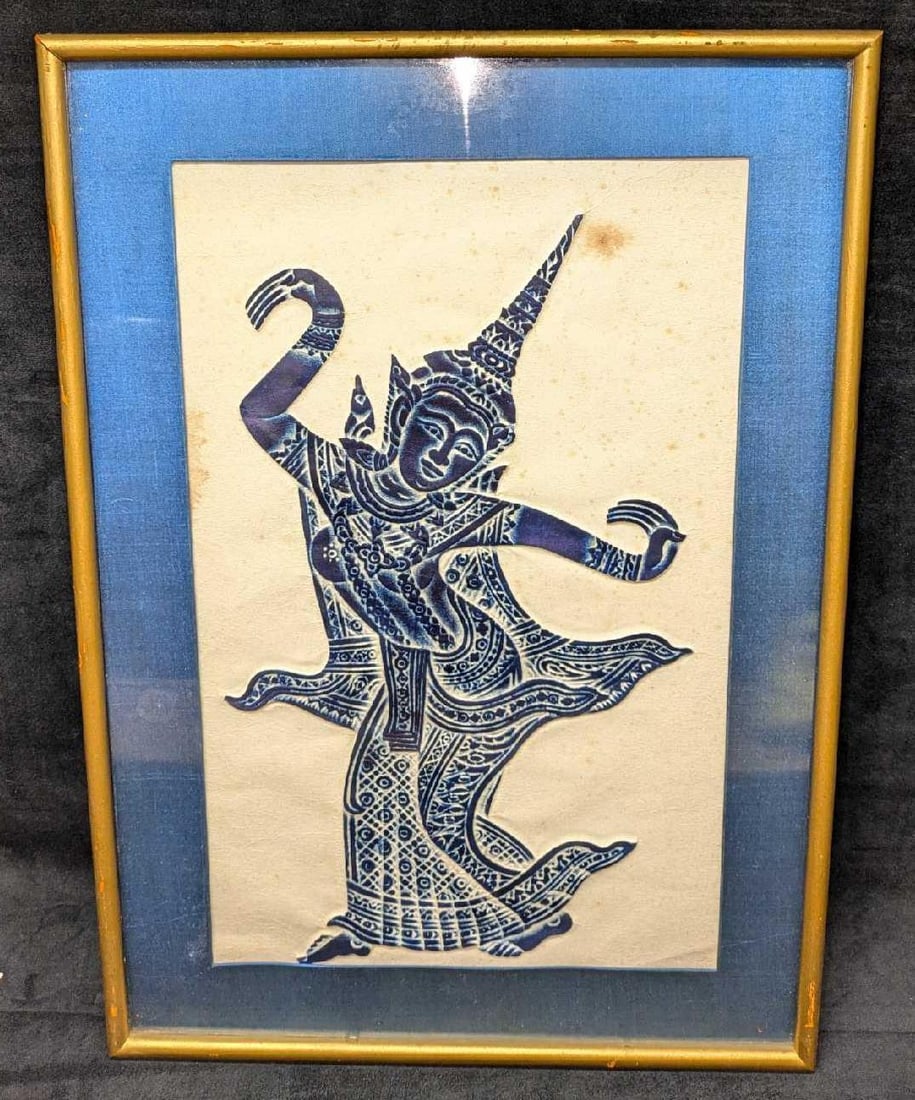 Framed Vintage Thai Temple Lady Dancer Rubbing (1 of 6)