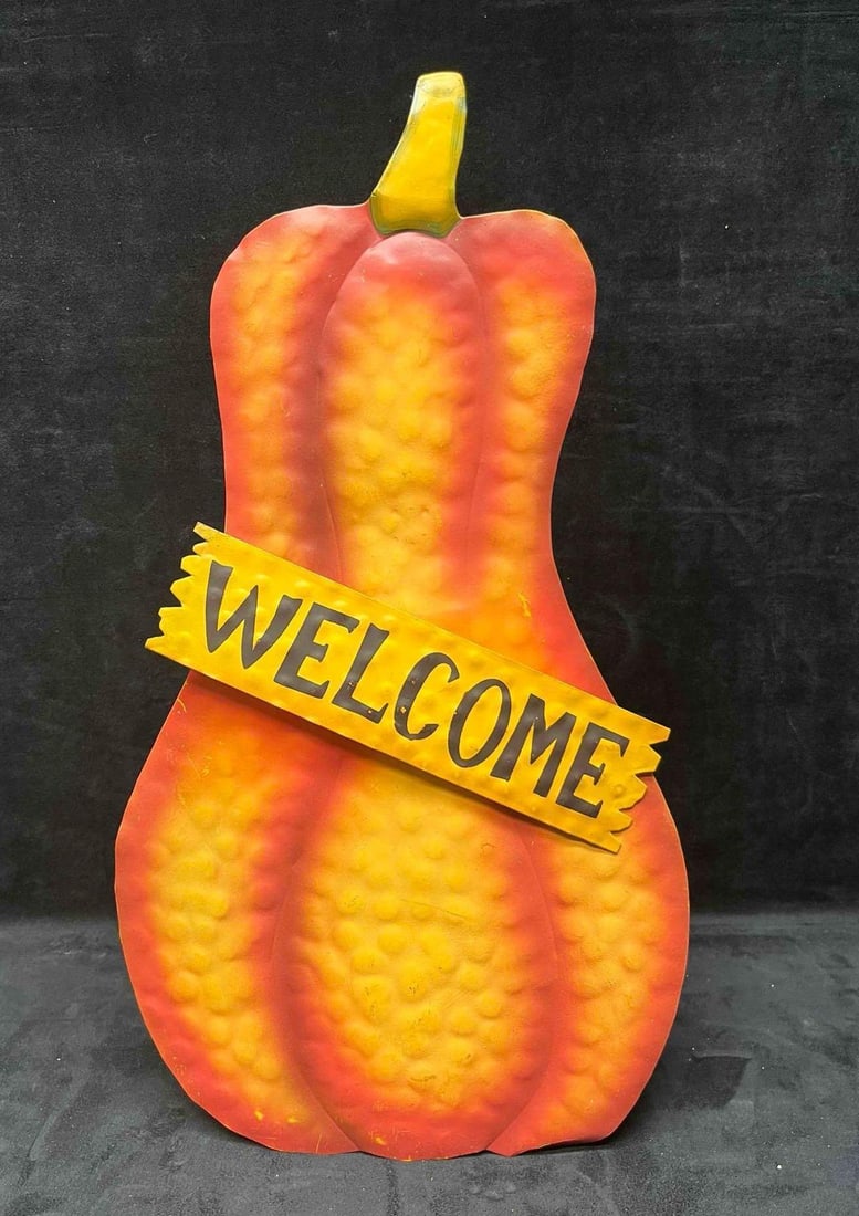 Halloween Decor Tin Sign Welcome Pumpkin - 6