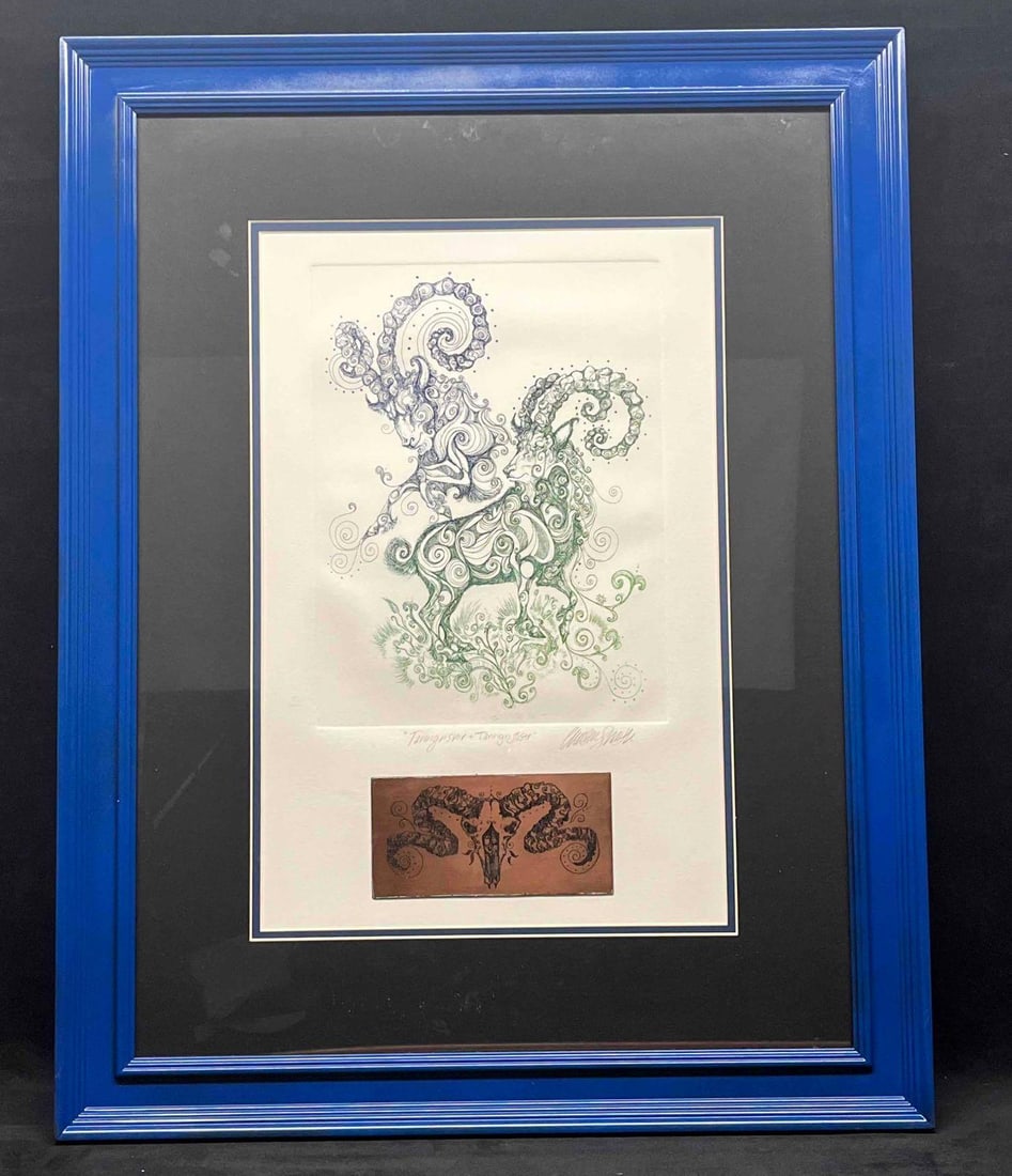 Signed & Framed "Tanngrisnir & Tanngnjostr" Original Etching With Copper Plate By Chelsea Smith (1 of 9)