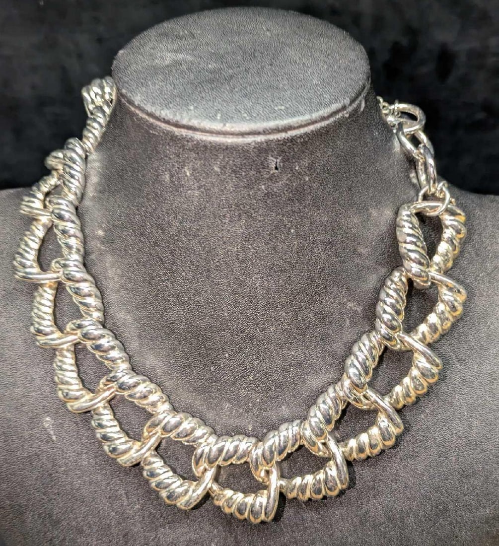 Vintage Anne Kelin Silver Tone Interlocking Choker Necklace (1 of 6)