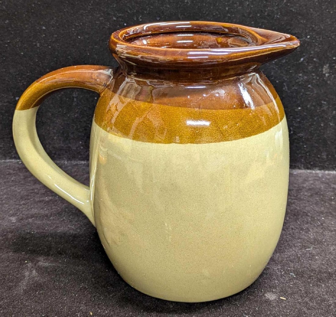 Vintage Pottery Brown And Tan Crock Pitcher (1 of 6)