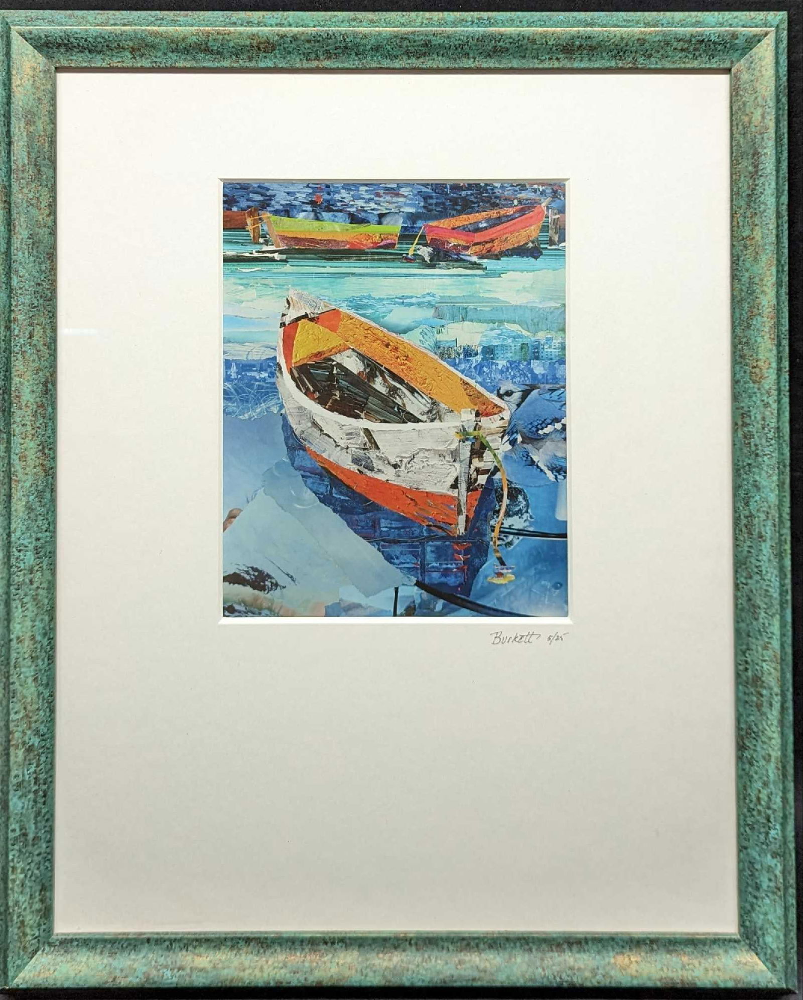 Framed Cindy Burkett Safe Harbor Rowboats LE Print: Framed Cindy Burkett Safe Harbor Rowboats LE Print. This framed print is approx 18" x 1 1/4" x 22" and it weighs 5.4 lbs. The print/visible image is approx 8" x 10". This is a limited Edition Giclee