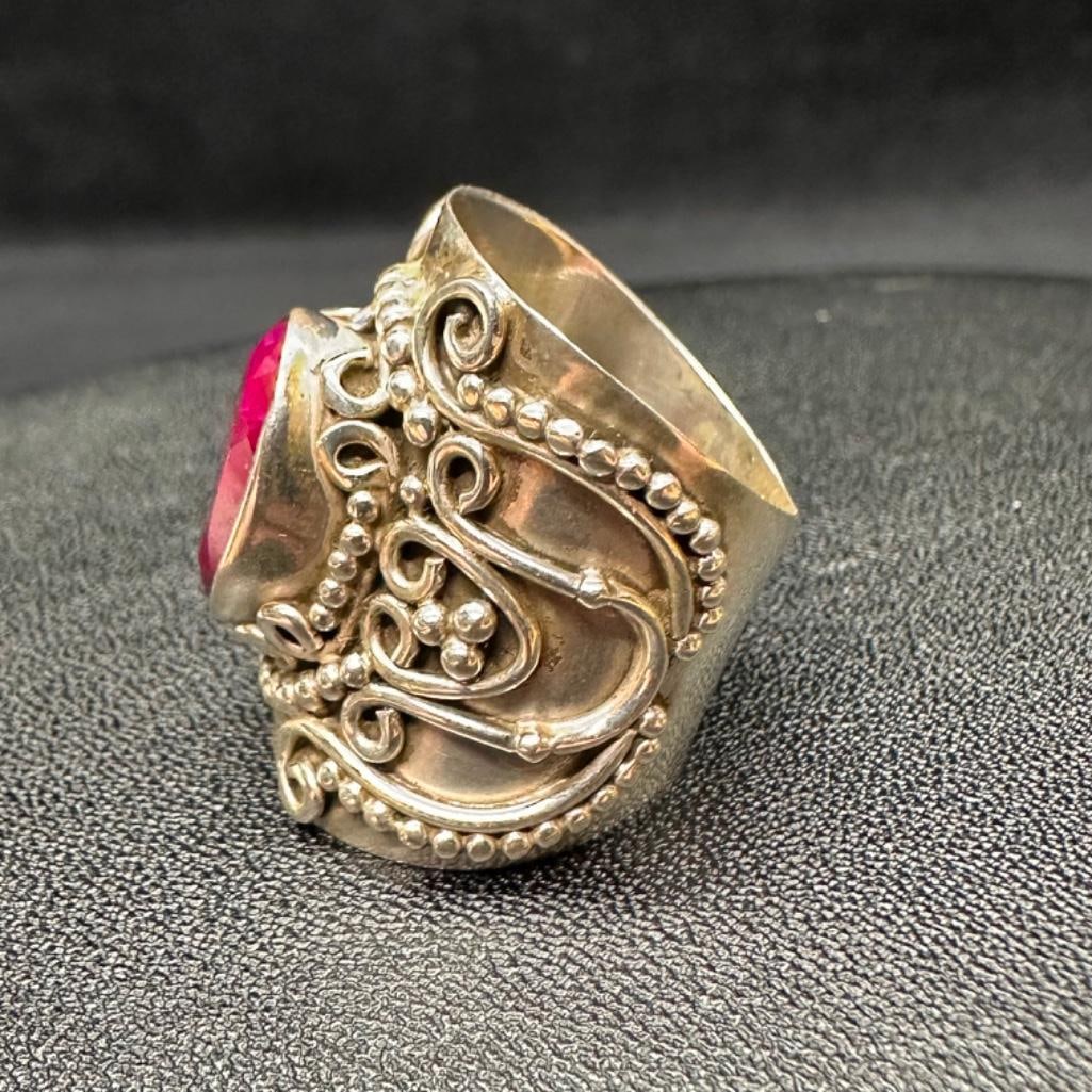 Sterling Bezel-Set Natural Oval Ruby Ring - 2