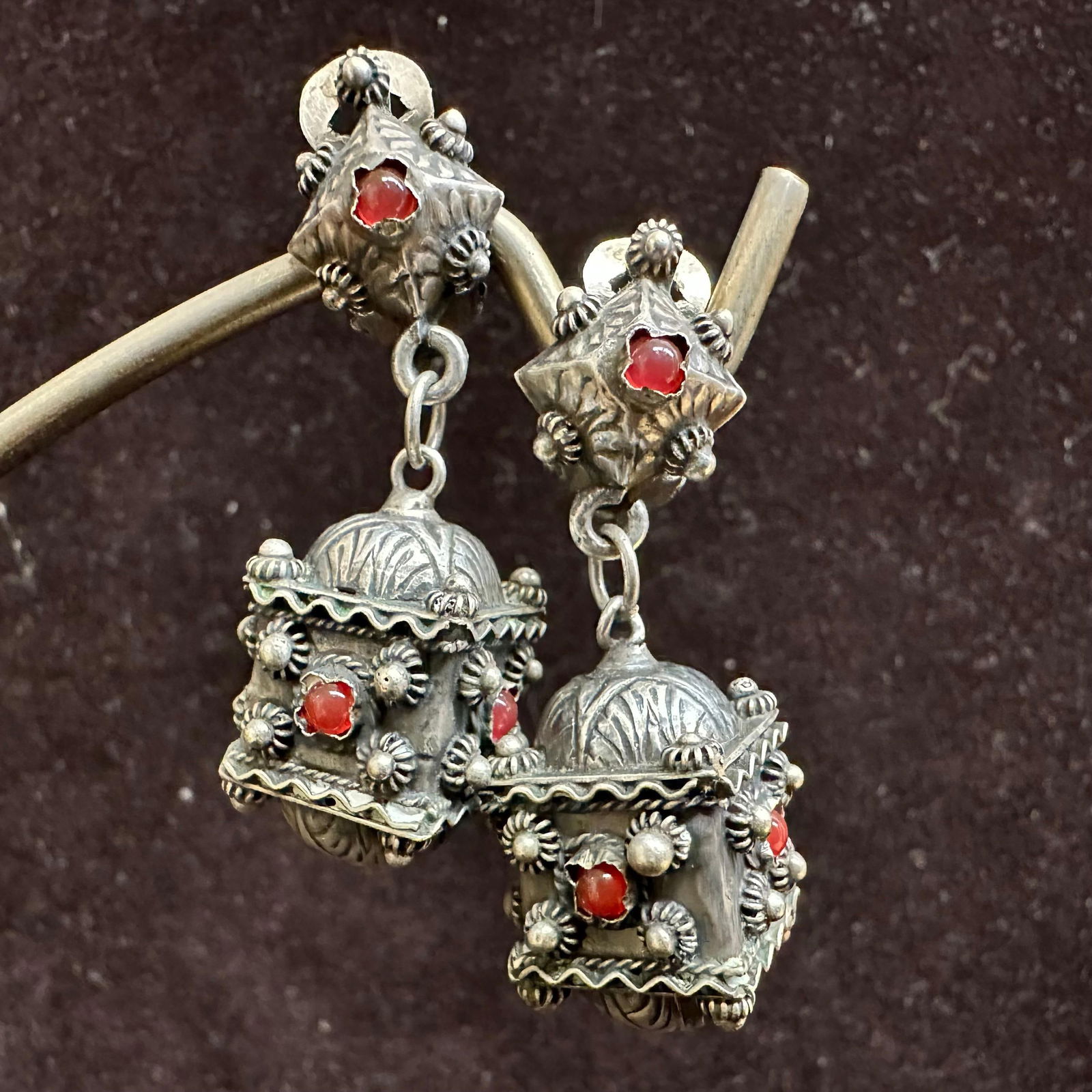 Red Garnet Gemstone 800 Silver Dangle Clip On Earrings R2 (1 of 5)