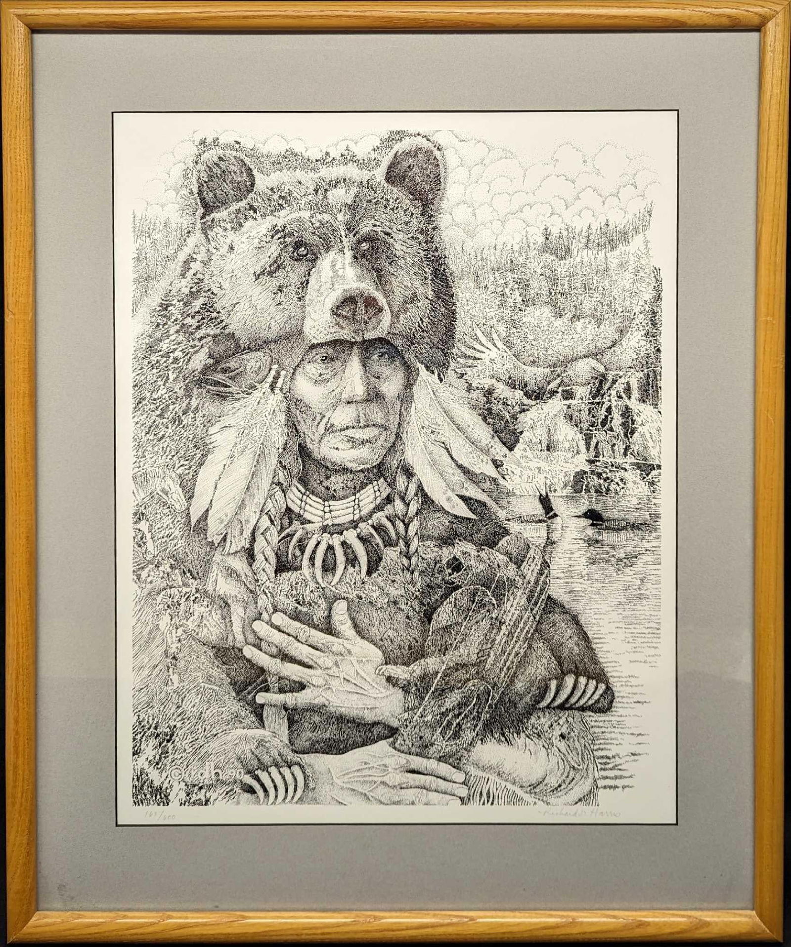Framed Richard D Harris S&N Bear Hatted Man Print: Framed Richard D Harris S&N Bear Hatted Man Print. This one is #163 out of #600. The framed print is approx 22 3/4" x 1 1/4" x 27 3/4" and it weighs 6.60lbs. The print/image is approx 16 1/2" x 21".