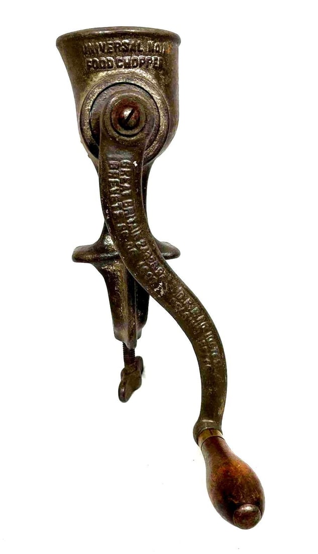 Antique L. F. & C. New Britain Conn No. 1 Universal Food Chopper 1897: This lot contains a Antique L. F. & C. New Britain Conn No. 1 Universal Food Chopper 1897. It is approx 11" x 6" x 3" and it weighs about 4.3lbs. The vintage food chopper is good