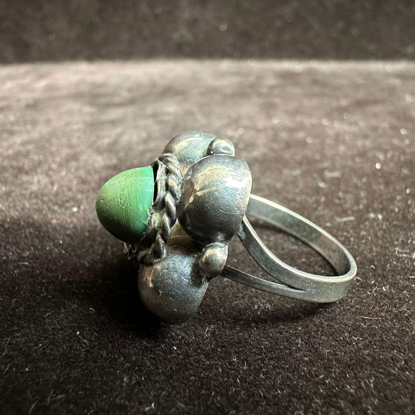 Green Stone Silver Ring Size 9.5 - 3