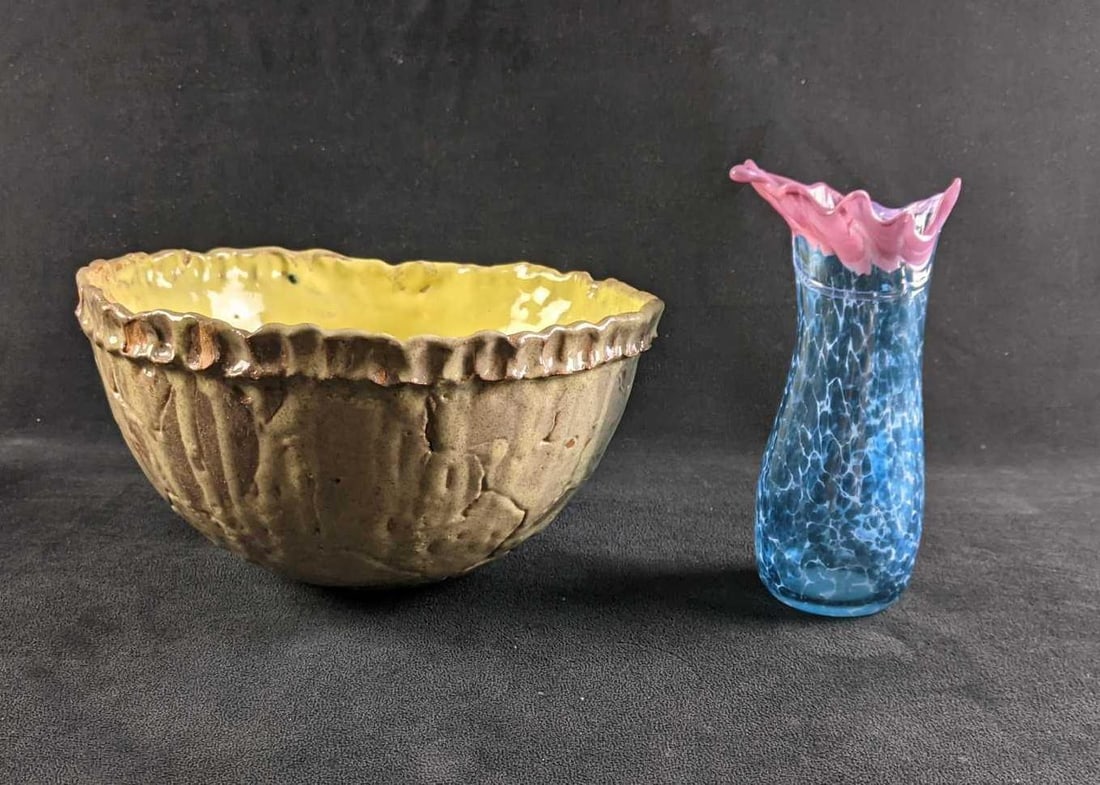 Handmade Pottery Glazed Bowl and Small Vase (1 of 9)