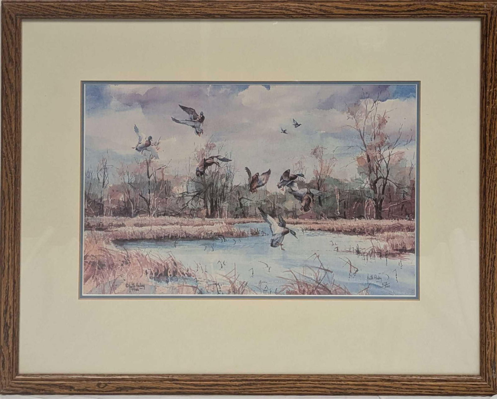 Framed S&N Keith Andry Going To Pot Ducks Print: Framed S&N Keith Andry Going To Pot Ducks Print. This is #273 out of #300. The artist signed and numbered the print on the bottom right. The framed print is approx 26 3/4" x 1" x 21"