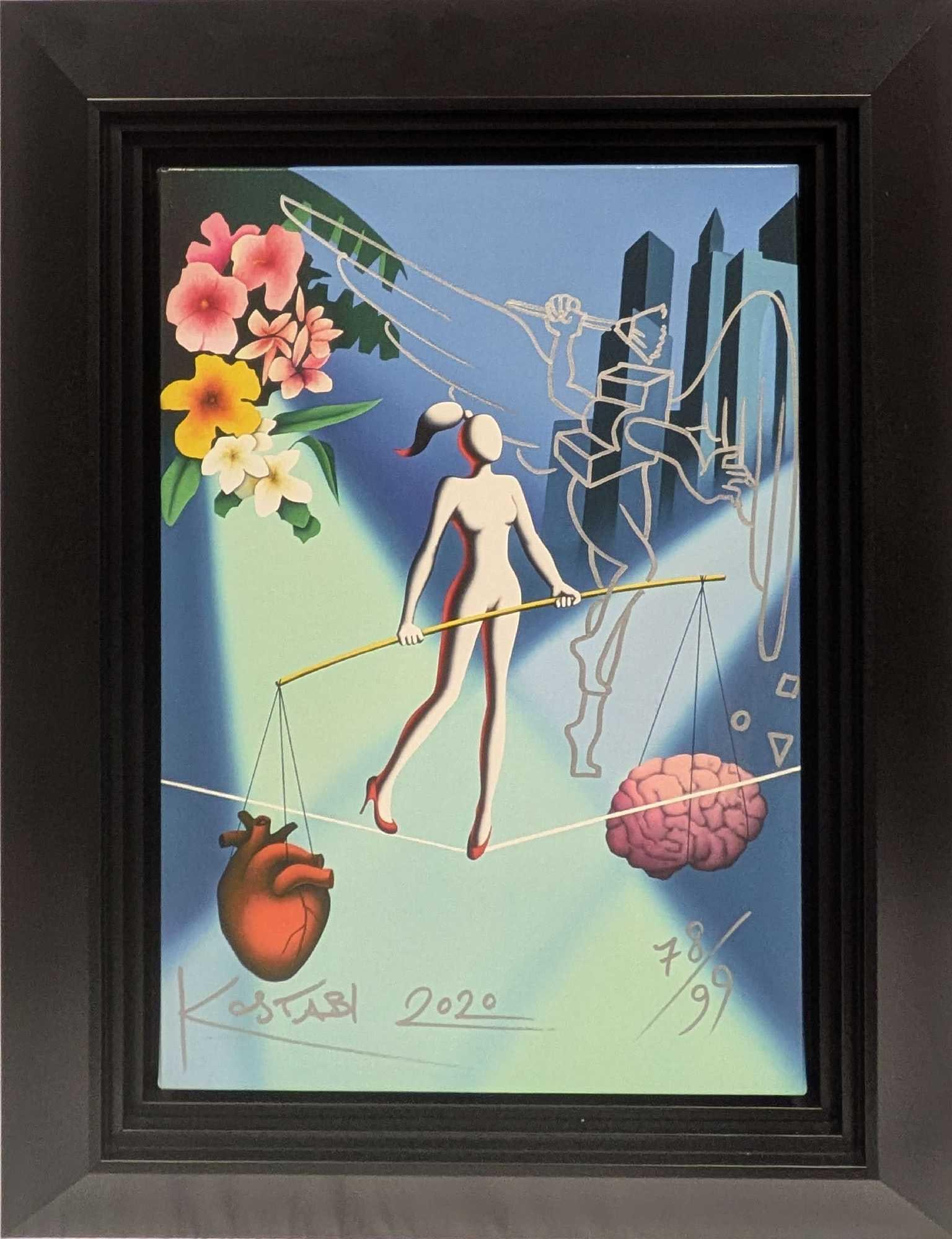 S&N Mark Kostabi Giclee With Oil Pen Drawings Power Play: S&N Mark Kostabi Giclee With Oil Pen Drawings Power Play. This is approx 34" x 27 1/4" x 3" and it weighs 14.50lbs.This is an giclee reproduction with oil pen drawings. The print was signed and