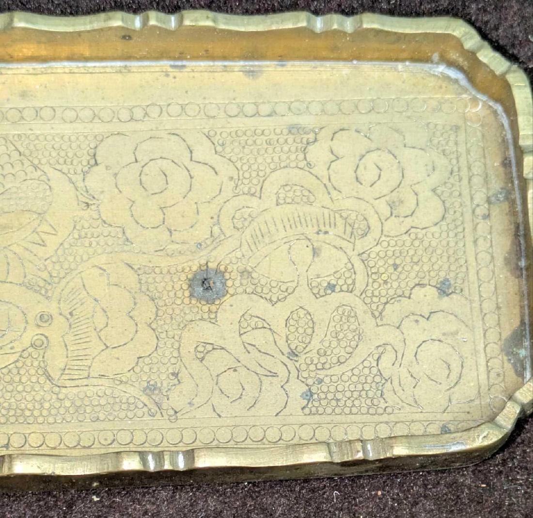 Brass Serving Tray Etched Dragon with Scalloped Edges - 5