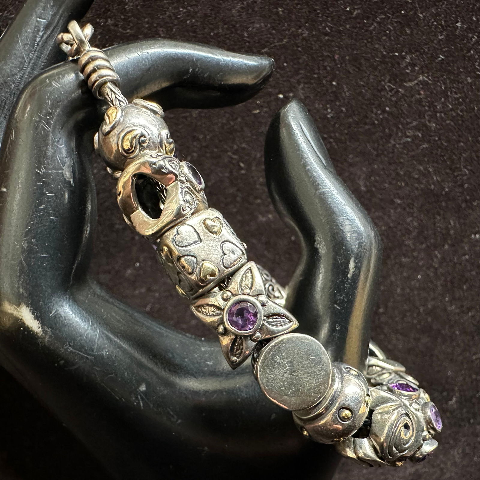 Samuel B Behnam Sterling Silver and 18K Gold Amethyst Bead Bracelet BJC  (1 of 14)