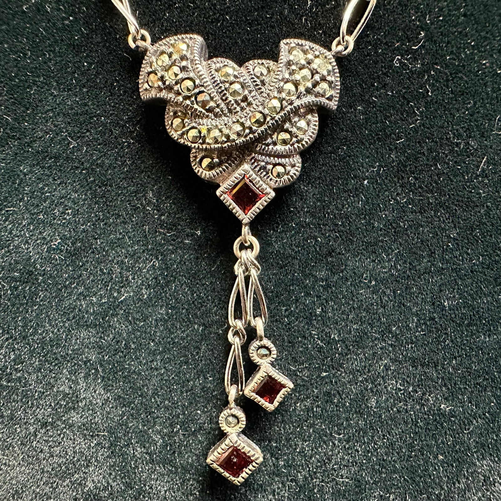 Red Garnet and Marcasite Stone Accent Sterling Silver 925 Necklace (1 of 14)
