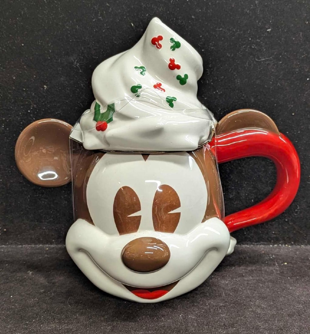 Disney Parks Mickey Mouse Whipped Cream Christmas Mug And Lid: Disney Parks Mickey Mouse Whipped Cream Christmas Mug And Lid. Unused. Still has the original packaging and is approx 7" x 8" x 5 1/2" and it weighs 1.11lb. 