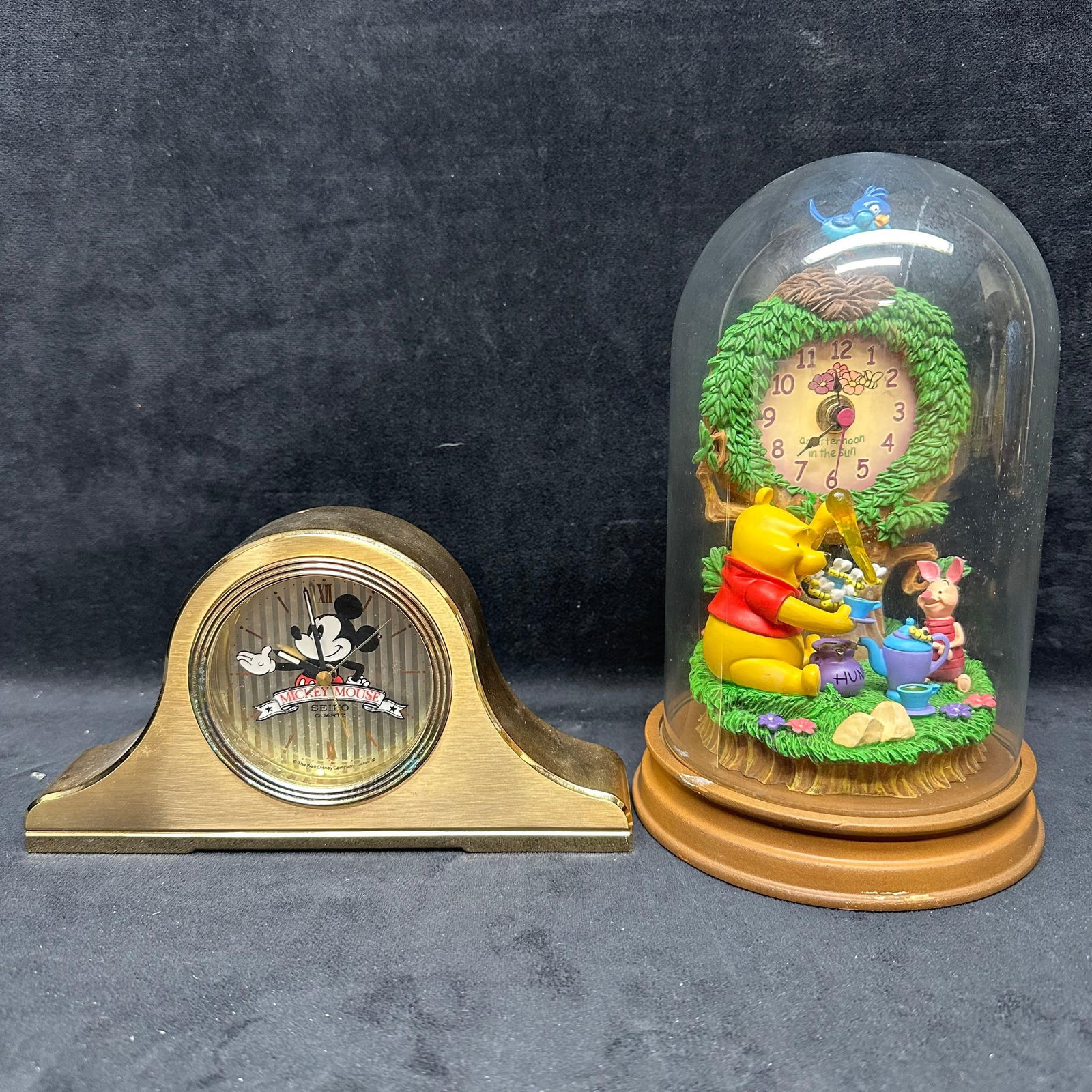 Disney Clock Set Winnie The Pooh and Mickey Mouse Seiko Mantel Style: Untested, each clock needs new batteries, selling as is. These items are in pre-owned, previously displayed condition with light wear and surface scratches. Please reference all photos for full