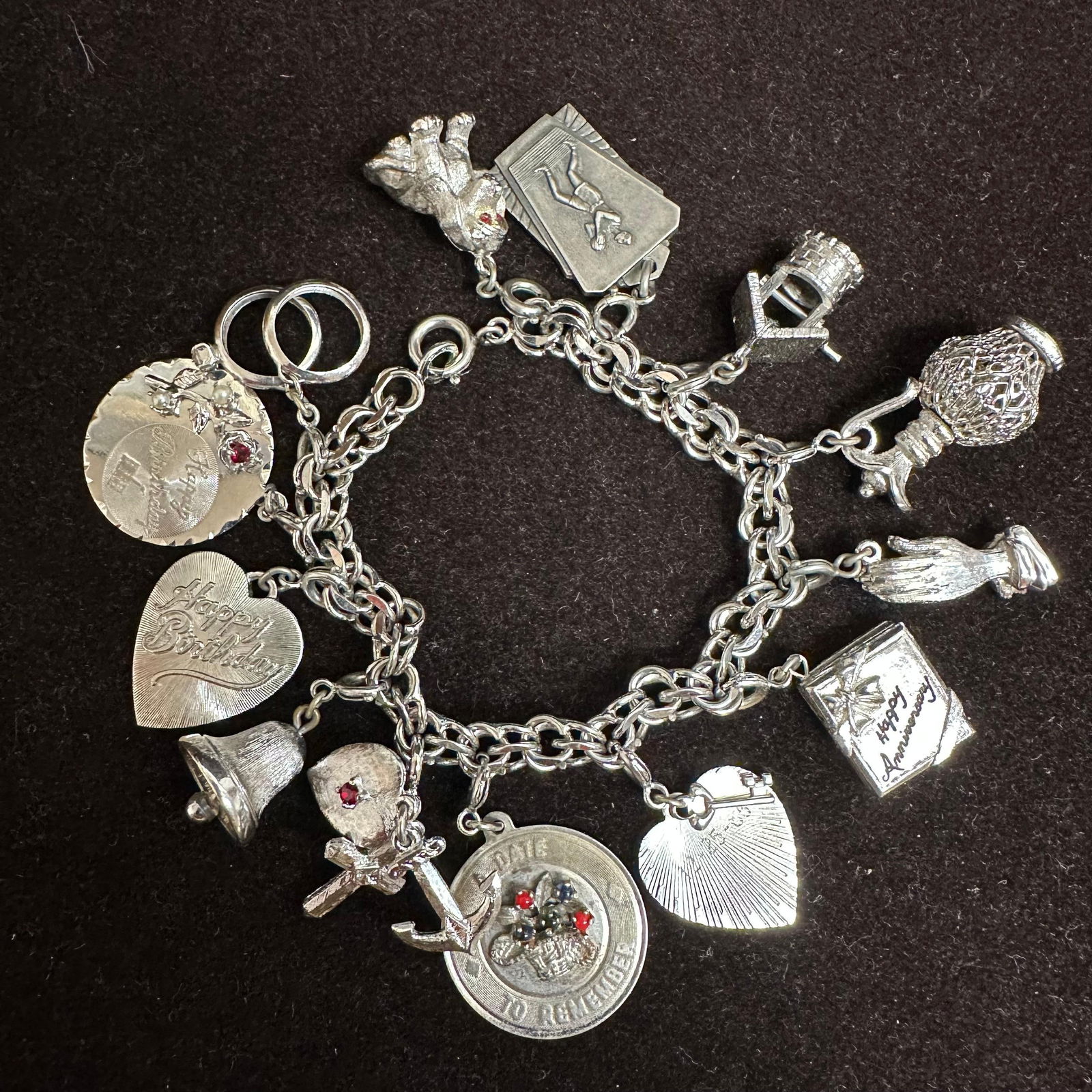 Sterling Silver Charm Bracelet Anniversary Birthday and Love Themed Charms (1 of 18)