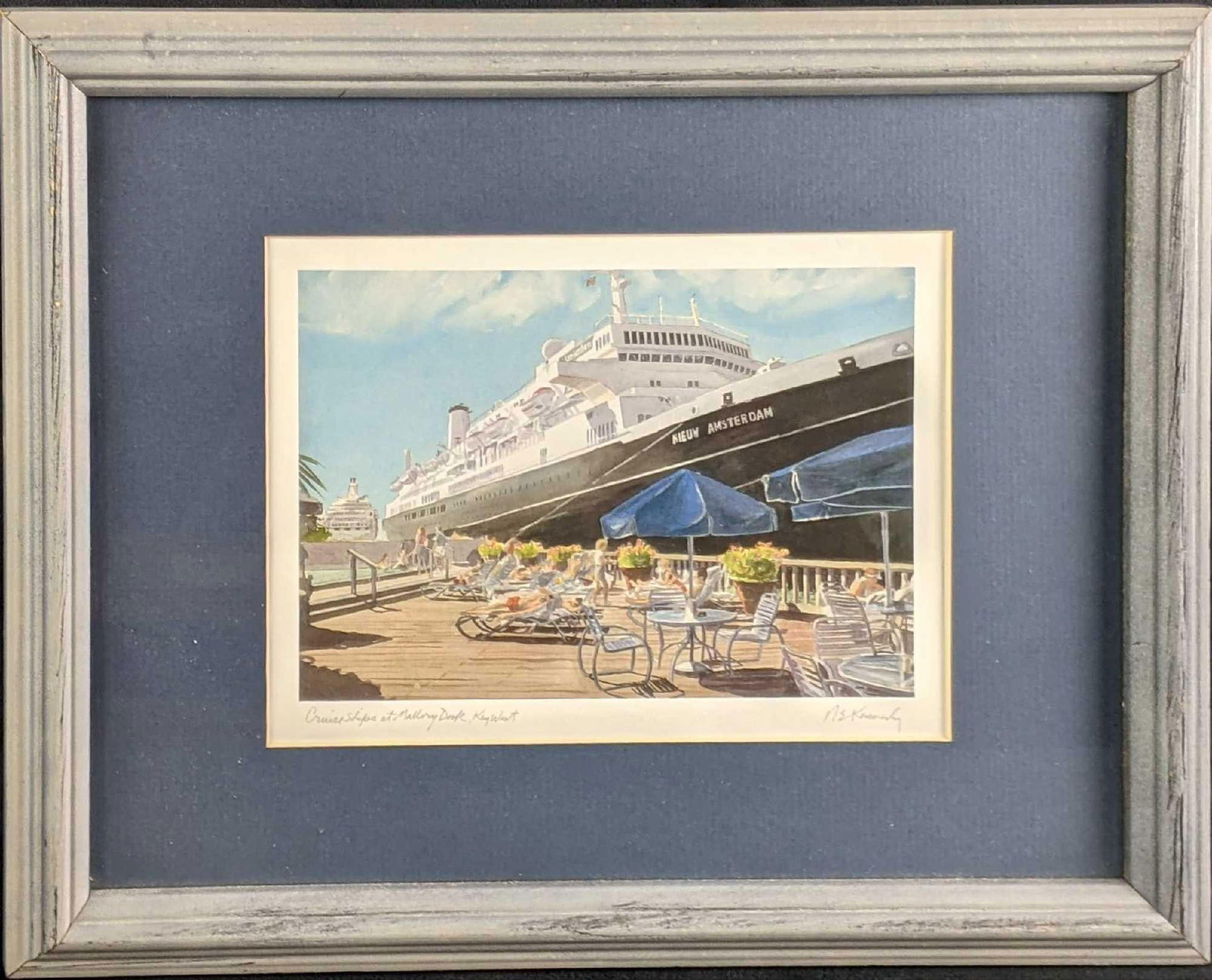 Framed Art Print Of Mallory Dock, Key West: Framed Art Print Of Mallory Dock, Key West This is an art print of a watercolor named "Cruise Ships at Mallory Dock, Key West" by N.E. Kennedy. This is a beautiful professionally framed
