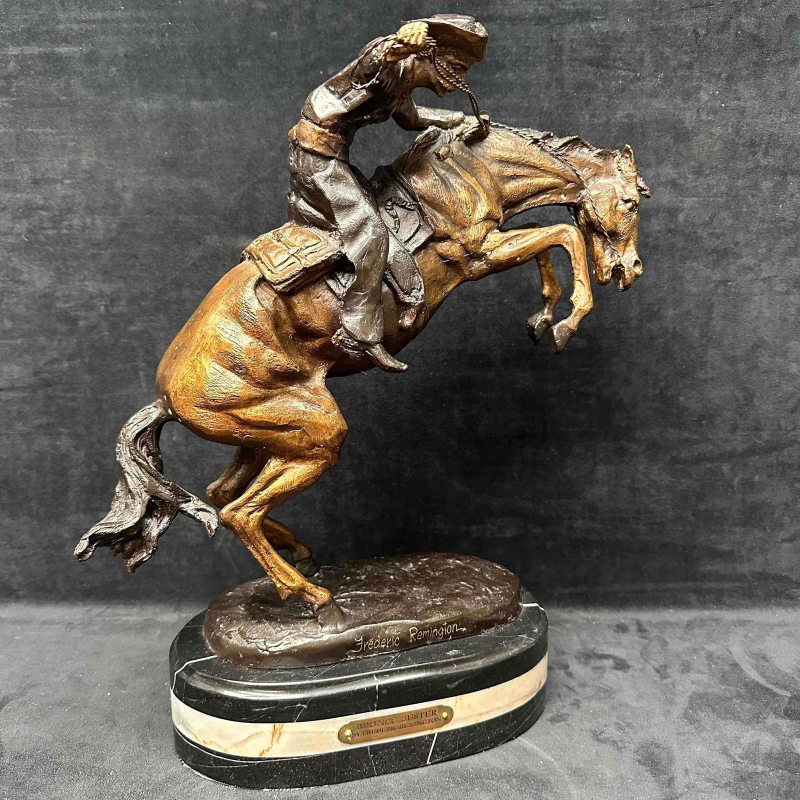 After Fredrick Remington Bronze Sculpture Bronco Buster Statue Cowboy Western Horse Artwork (1 of 10)