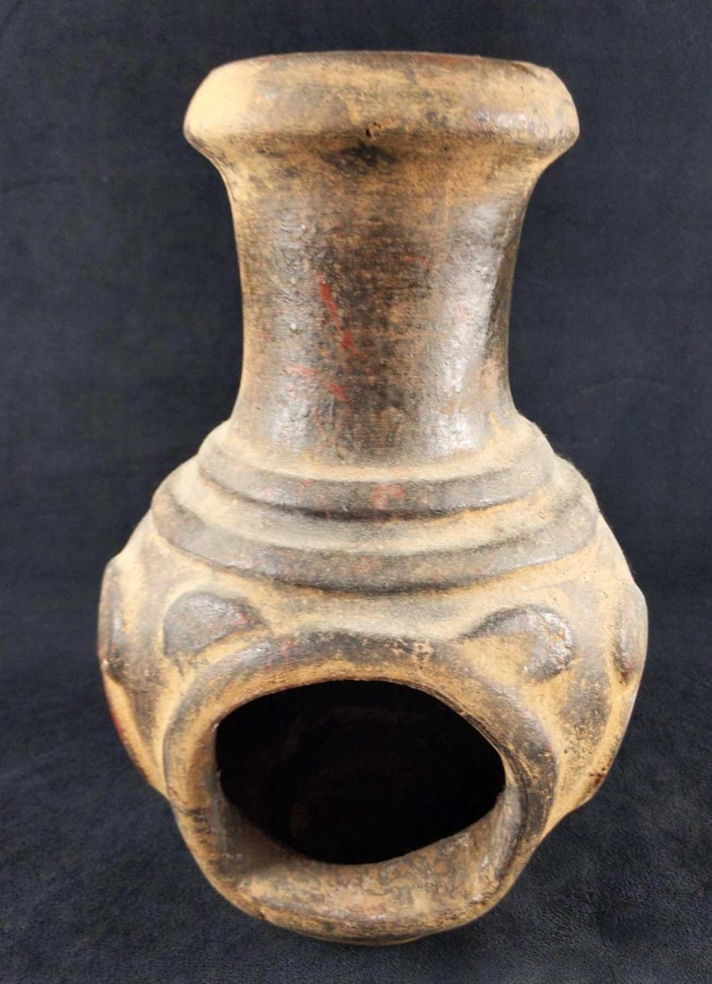 Ceramic Vintage Style Mini Chiminea: Mini hand-made ceramic and vintage style chimenea made to resemble those made in Spain and Mexico. Is approx 8" x 8 x 13". The design makes the chimenea to be a fire breathing monster. It is