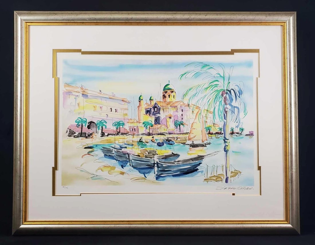 Print Watercolor by Zlatku Oliver, Signed: Print of Original Watercolor "Enchanted Hideaway" by Oliver Zlatku. It is signed by the artist in pencil on the bottom right and numbered 81/250 on the bottom left. Mr. Zlatku lives in Cannes