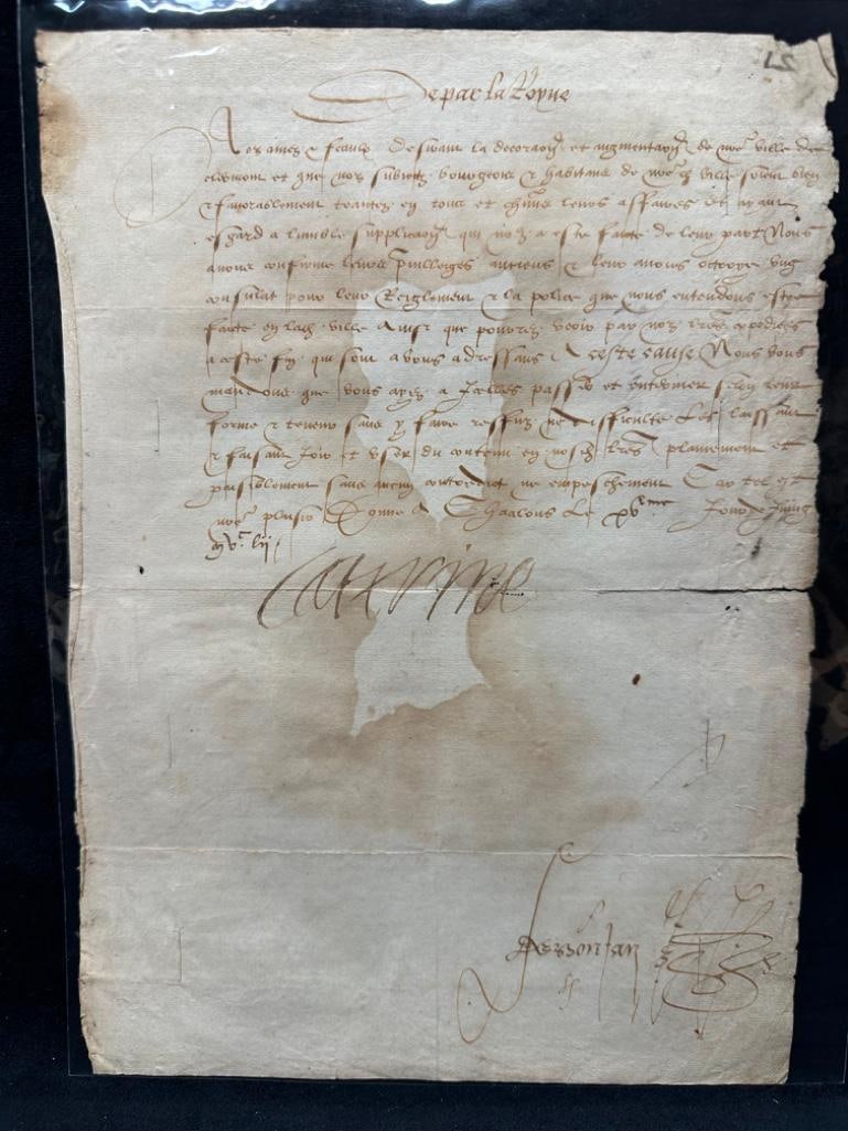 1552 Letter Signed Catherine de Medici (1 of 7)