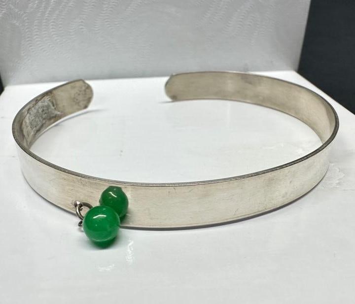 Sterling Cuff Bracelet with Jade Bead (1 of 2)