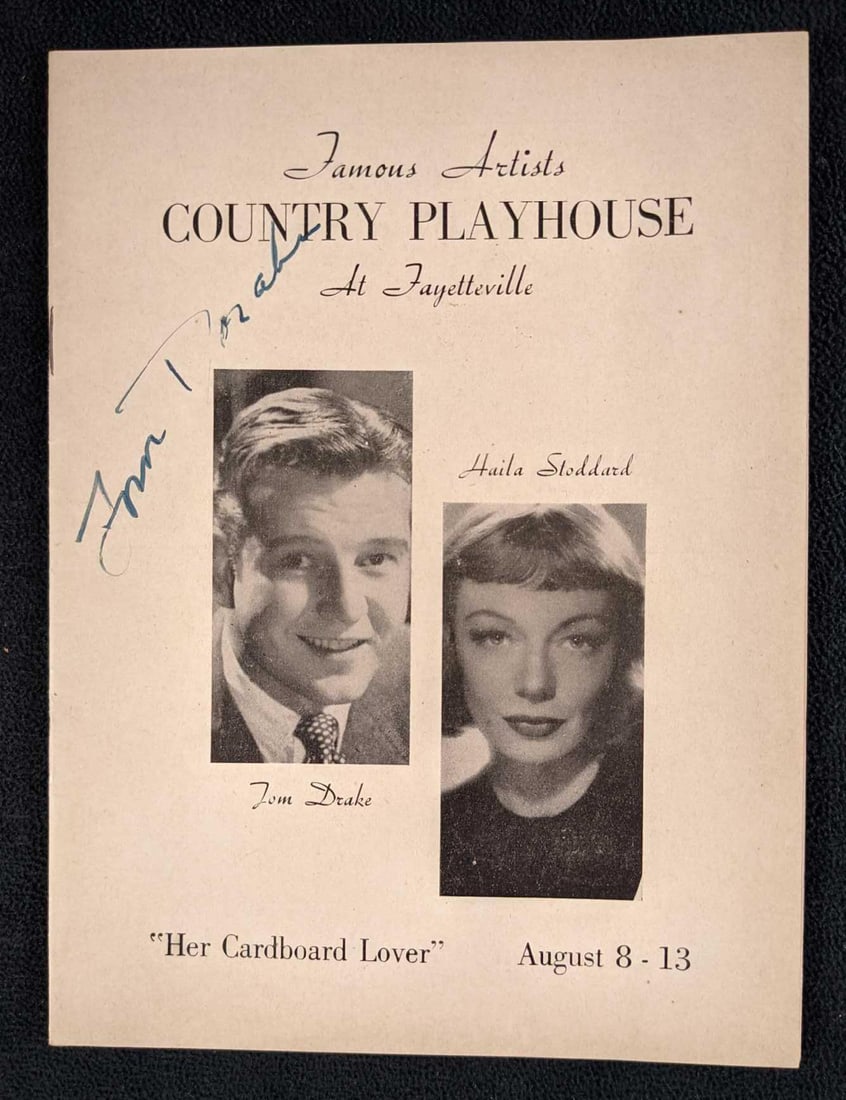 Tom Drake Signed "Her Cardboard Lover" Program: Tom Drake Signed "Her Cardboard Lover" Program. Tom Drake performed as "Andrew Sallicel" on the Country Playhouse during the 1940s. Please note, this does not come with a COA and was acquired from a