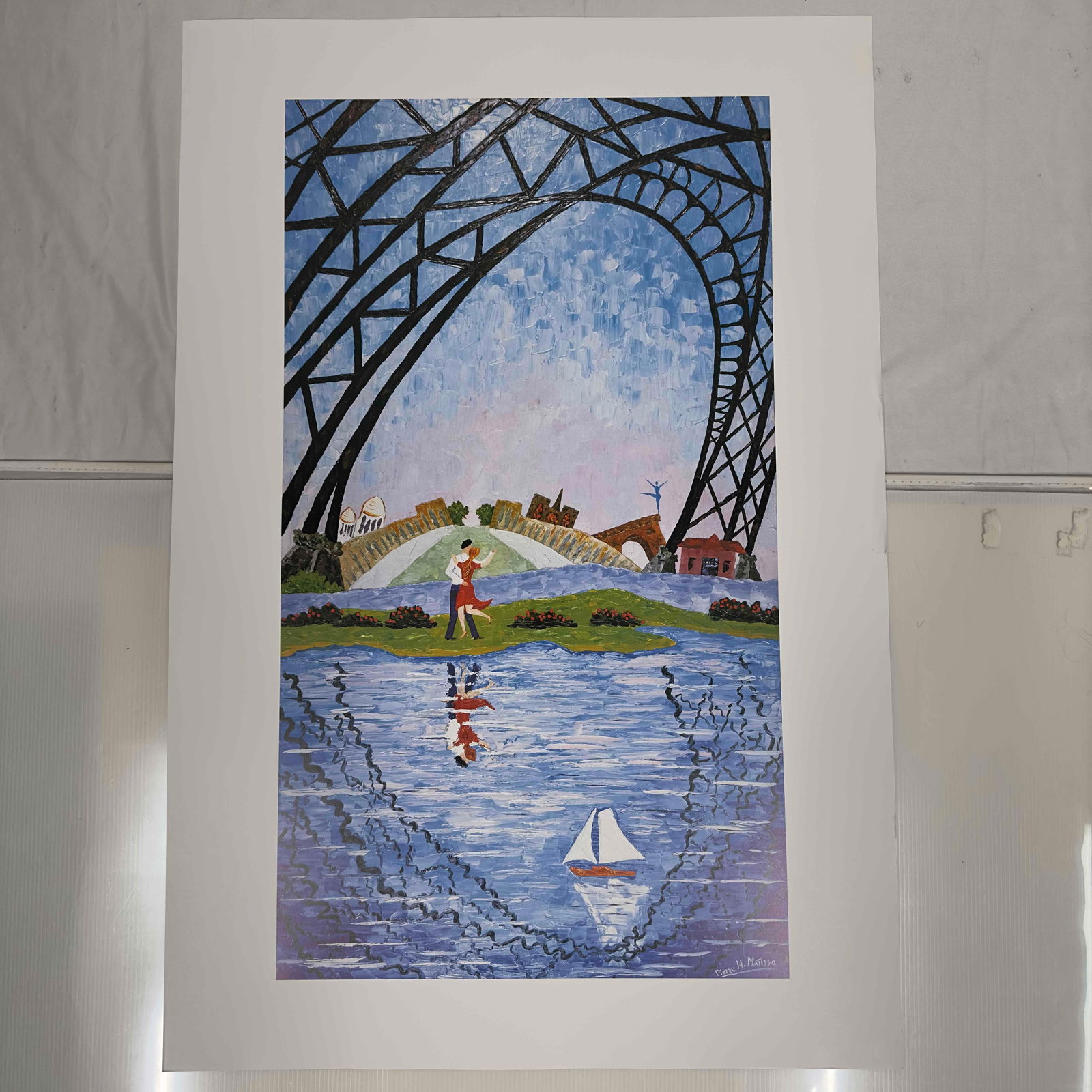 Pierre H. Matisse Art Giclee Print Dancing By The Water Scene: Pierre H. Matisse Art Giclee Print Dancing By The Water Scene. A few creases on the poster, minor tears, and some wear on the edges. The Pierre H. Matisse signature is apart of the print Giclee, this
