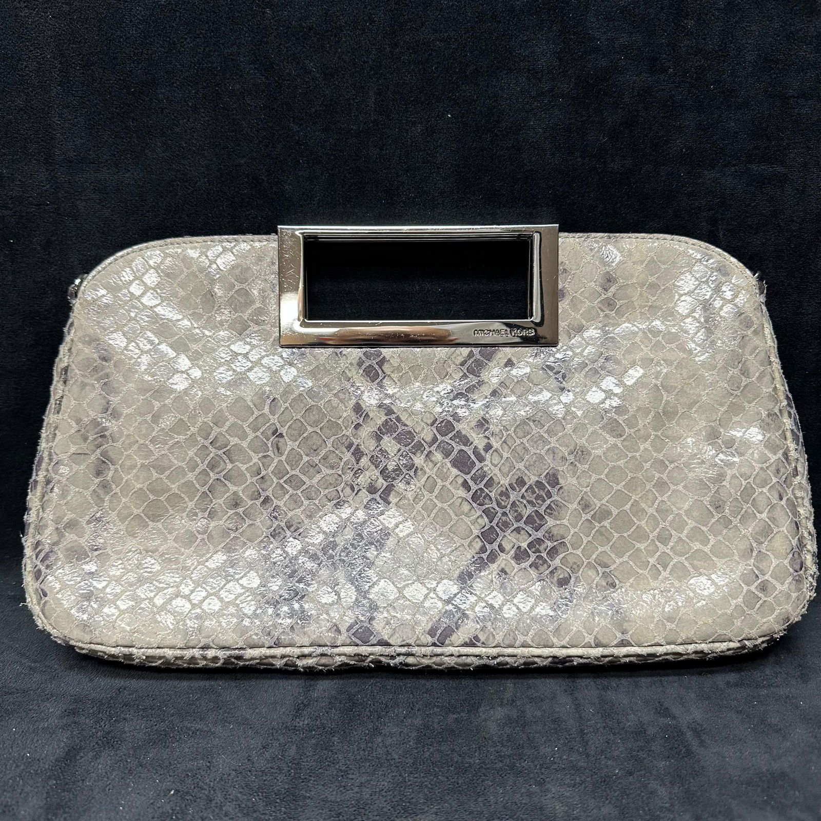 Michael Kors Snakeskin Embossed Leather Clutch Handbag with Metal Frame (1 of 6)