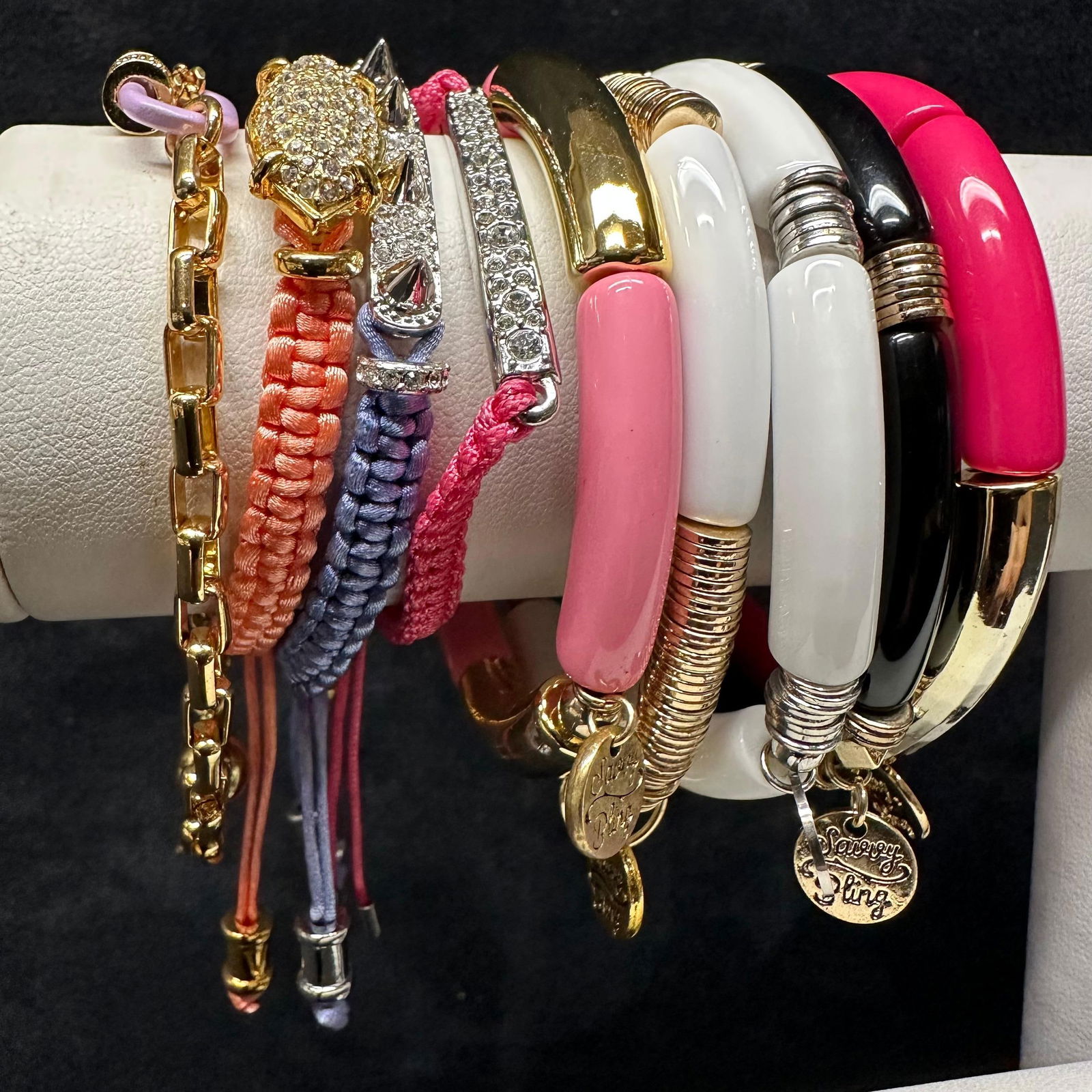 Lot of Nine Costume Jewelry Bracelets Including Savory Bling Fossil and Others (1 of 8)