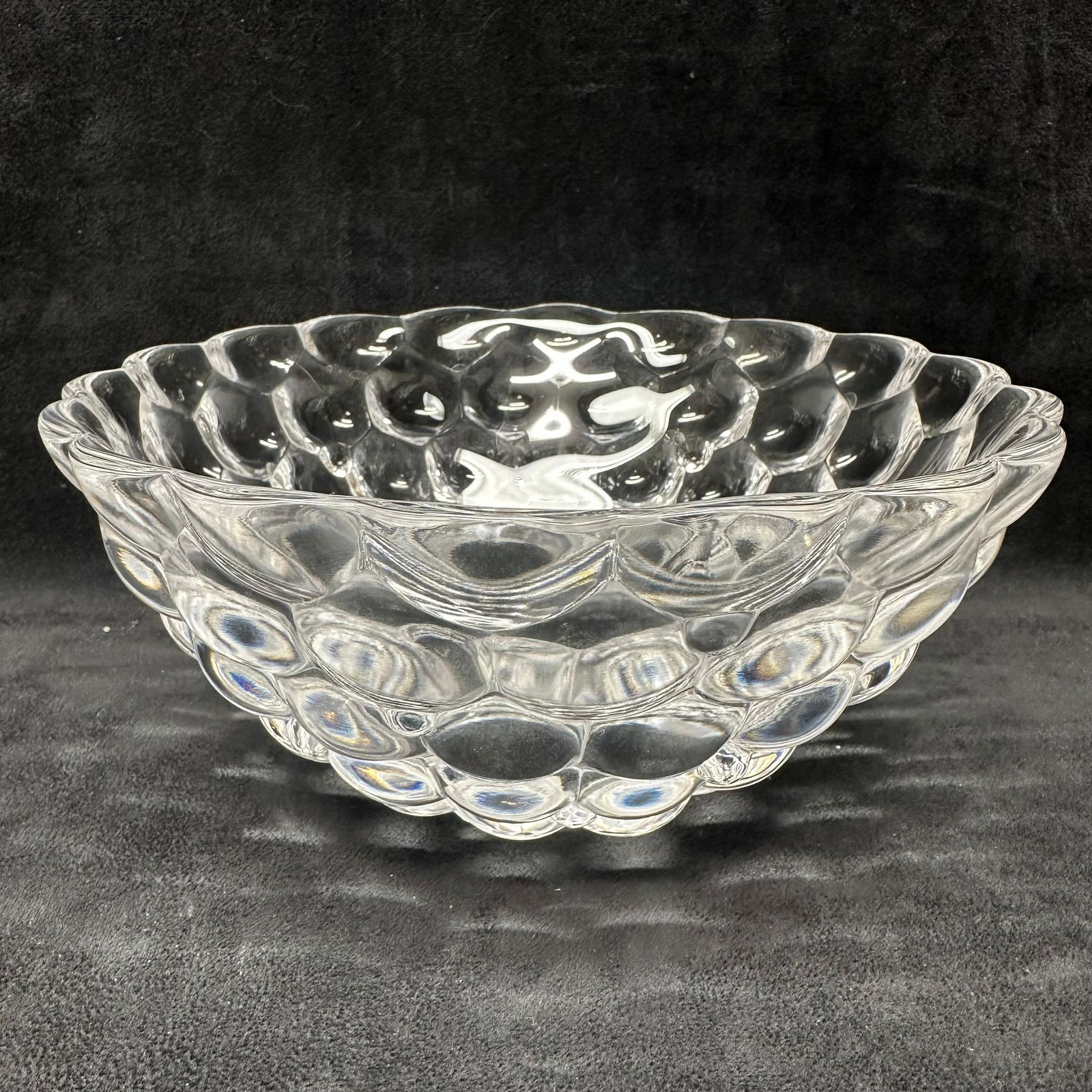 Orrefors Sweden Crystal Raspberry Bubble Bowl Clear Glass Signed: Glass bowl with the Orrefors hallmark on the bottom. This item is in good pre-owned, previously displayed condition with light wear and surface scratches. Please reference all photos for full details.