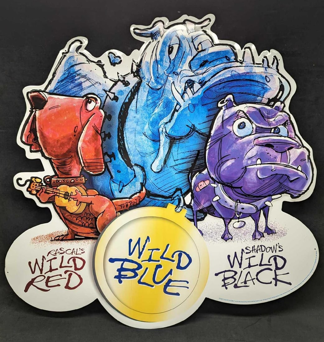 Blue Dog Brewing Tin Sign: Blue Dog Brewing Tin Sign. This is approx 34" x 34" and it weighs 2.10 lbs. The sign has some scratches and there are some light dents on the left of the sign. Please reference all of the