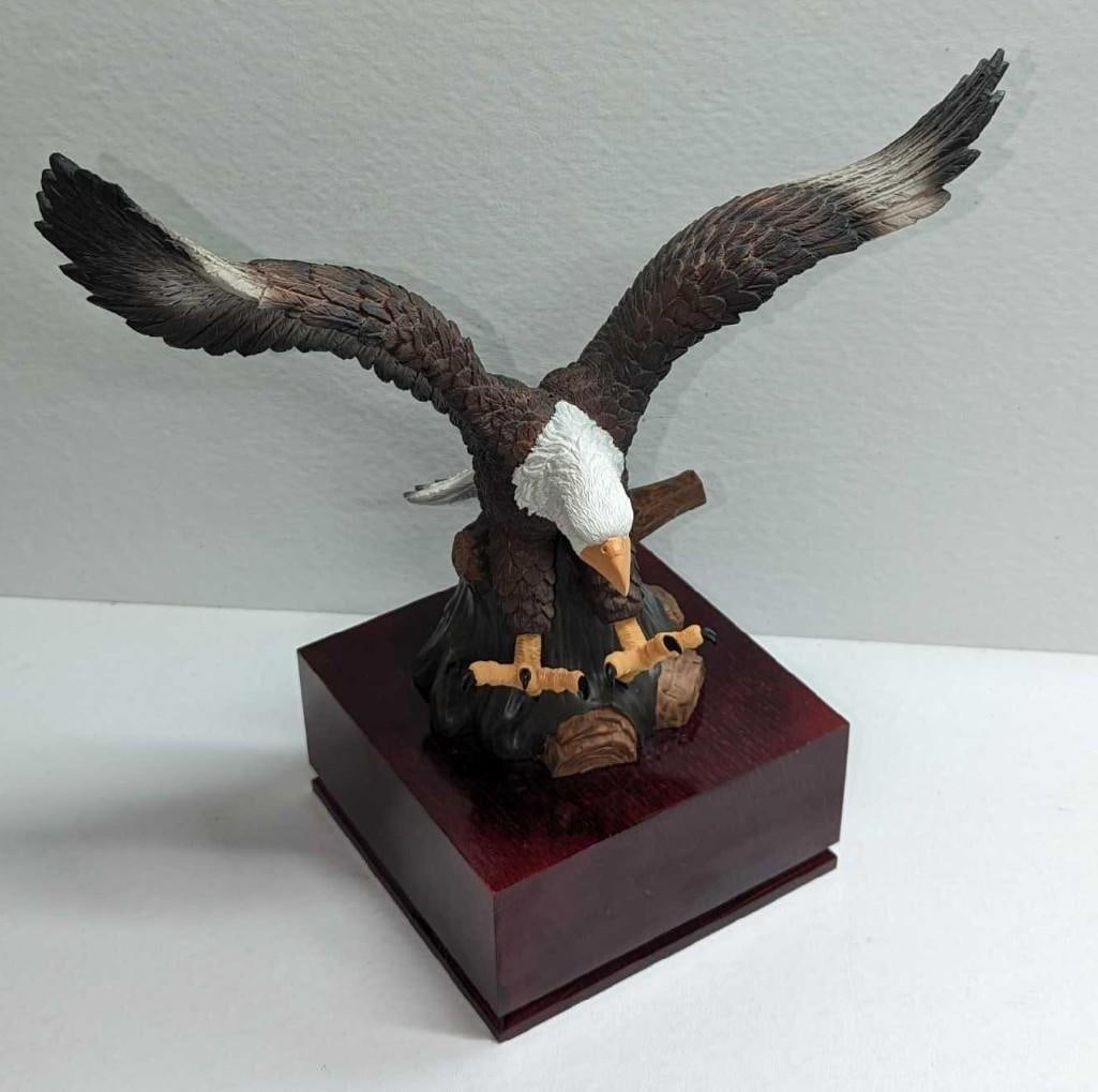 Hand Painted Resin Bald Eagle On Base - 3