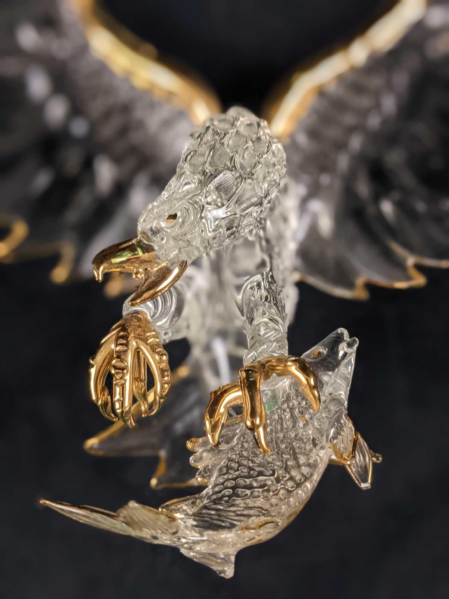 Gold Trim Glass Eagle With Fish - 3