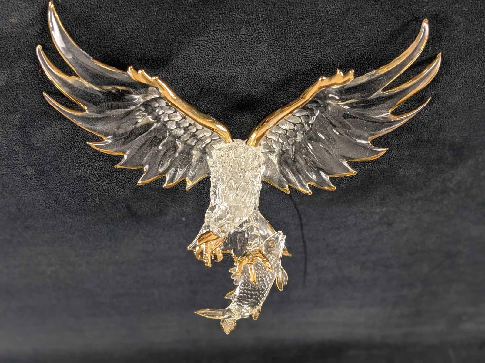 Gold Trim Glass Eagle With Fish - 4