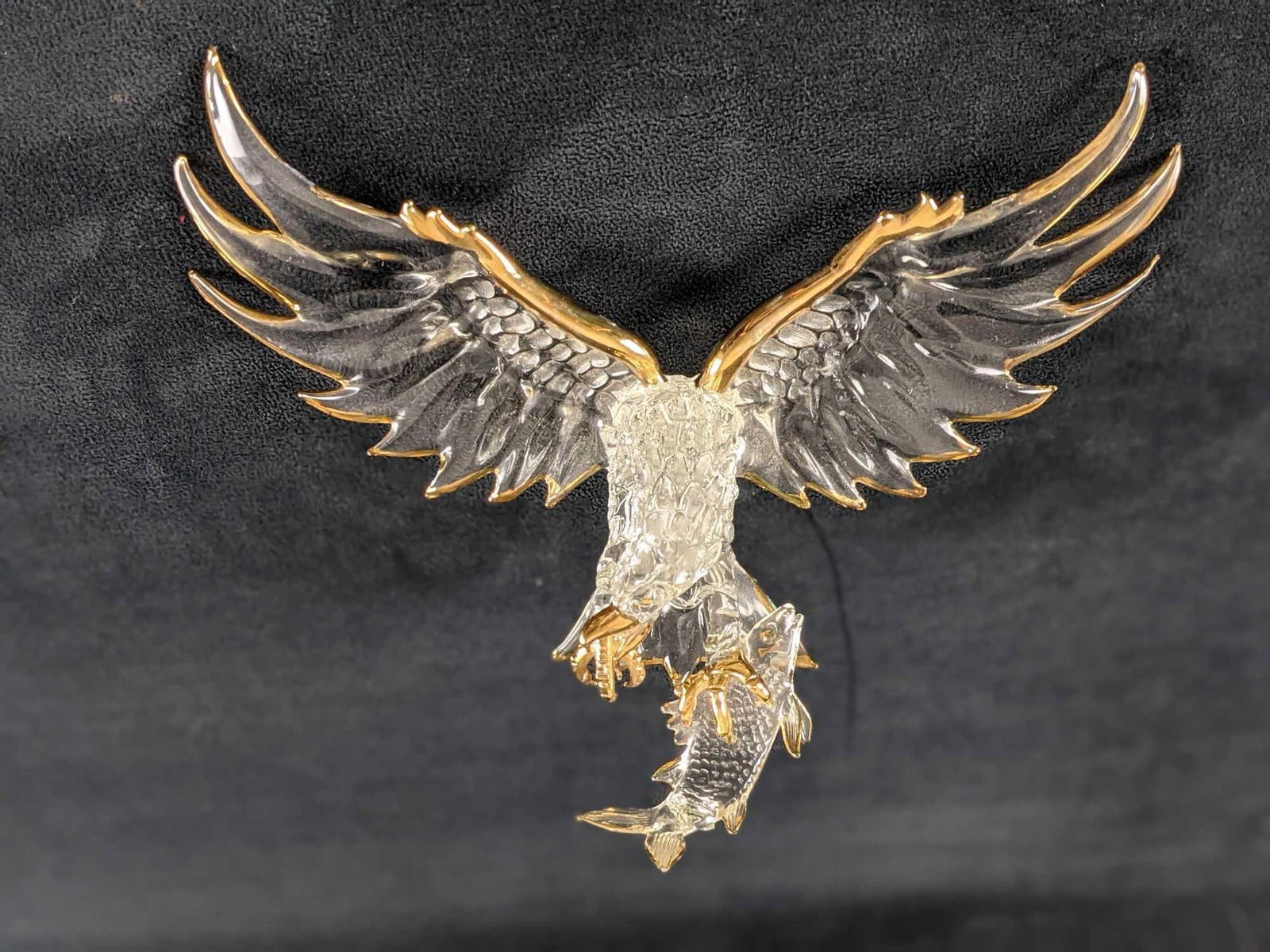 Gold Trim Glass Eagle With Fish - 6