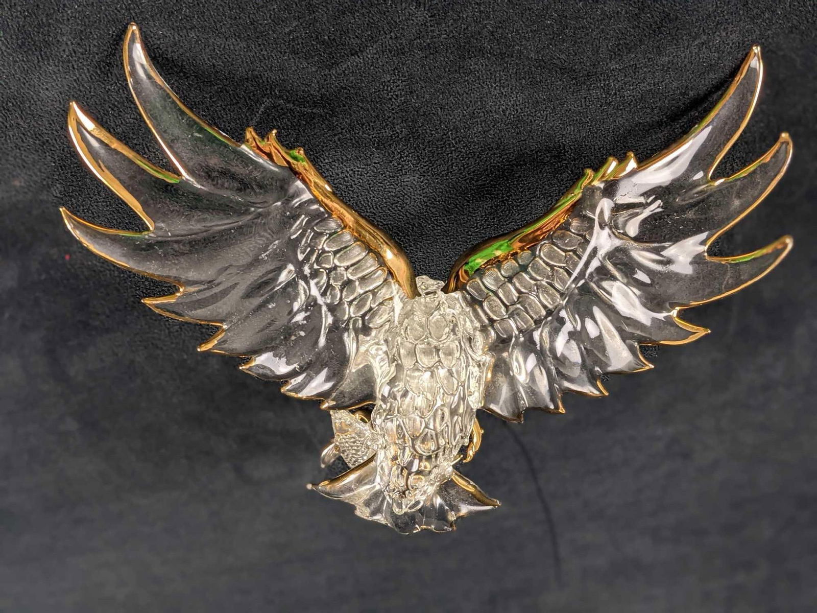 Gold Trim Glass Eagle With Fish - 7