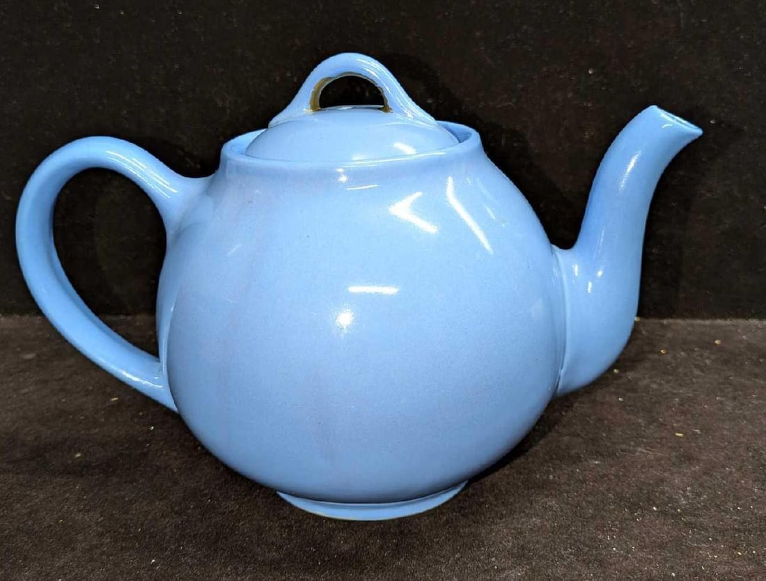Vintage Hall Pottery Blue Lipton Tea Pot With Lid (1 of 7)