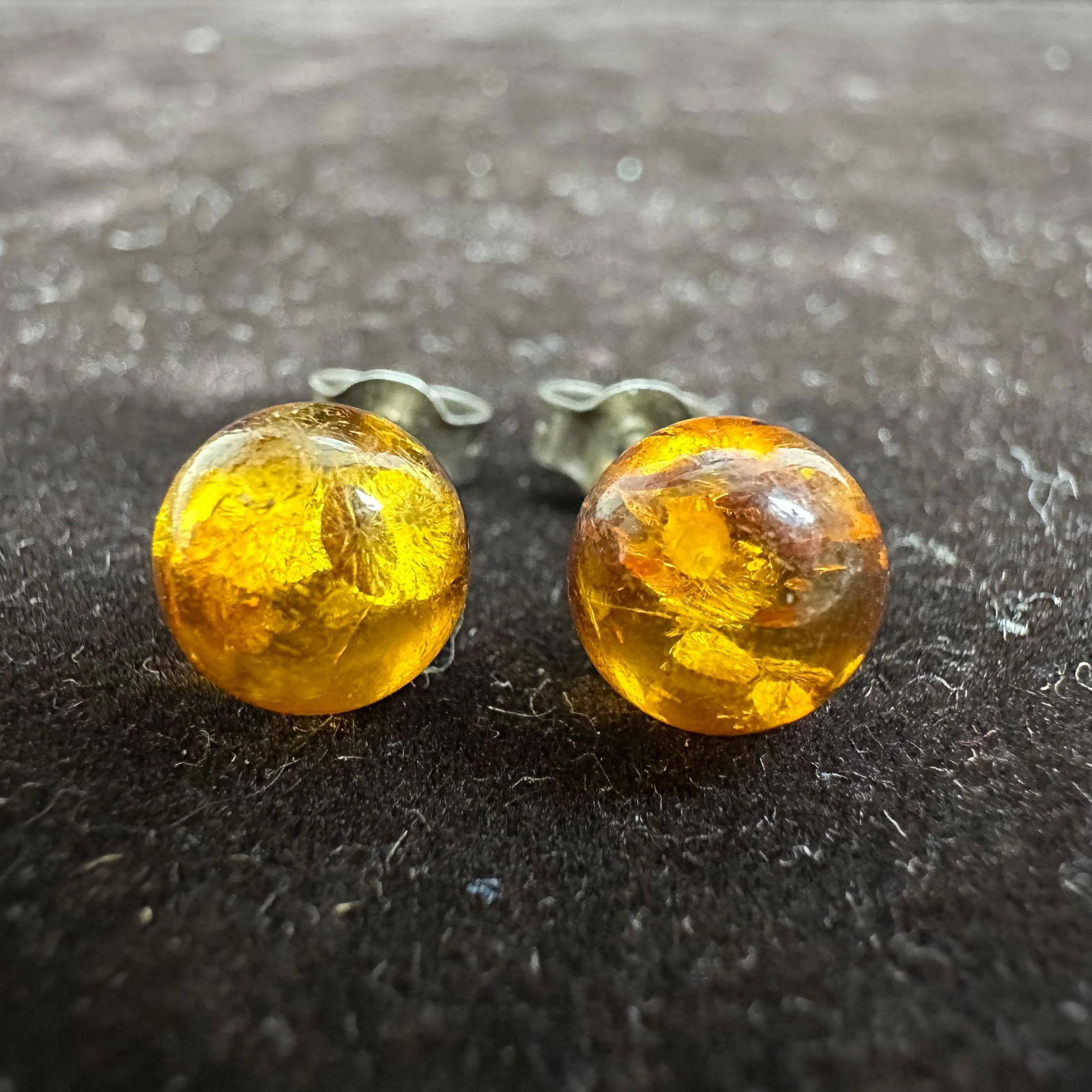 Pair of Amber Dome Stud Earrings Warm Honey Tone (1 of 6)