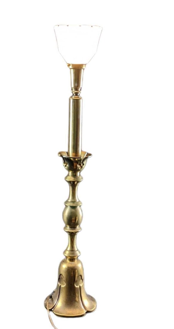 Vintage Brass Table Candlestick Lamp - 6