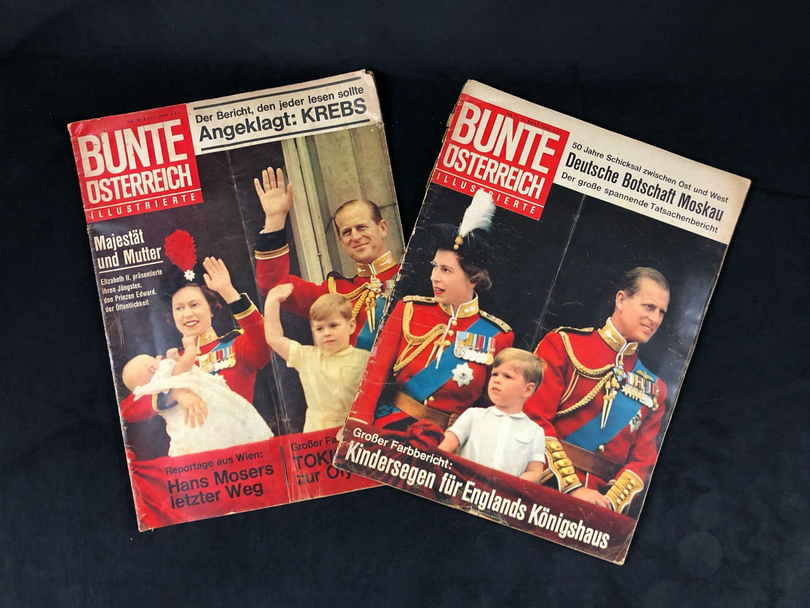 Vintage Royal Magazines Queen Elizabeth Prince Edward: Vintage Royal Magazines Queen Elizabeth Prince Edward. Colorful Austria Illustrated (Language: German) Tabloid magazine that features current news and stories from the world of stars and royals, as